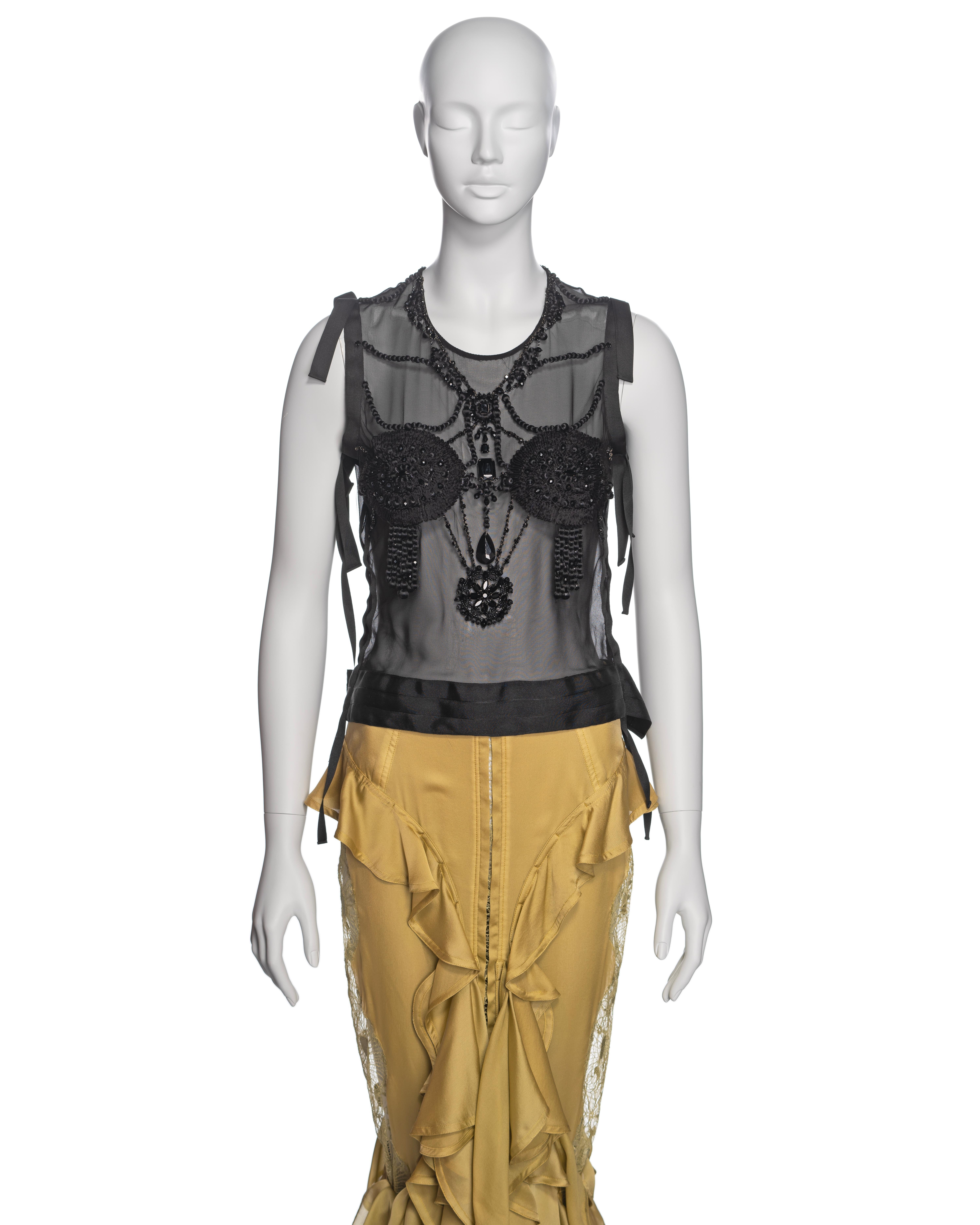 Women's Yves Saint Laurent by Tom Ford Embellished Top and Silk Skirt Ensemble, FW 2003