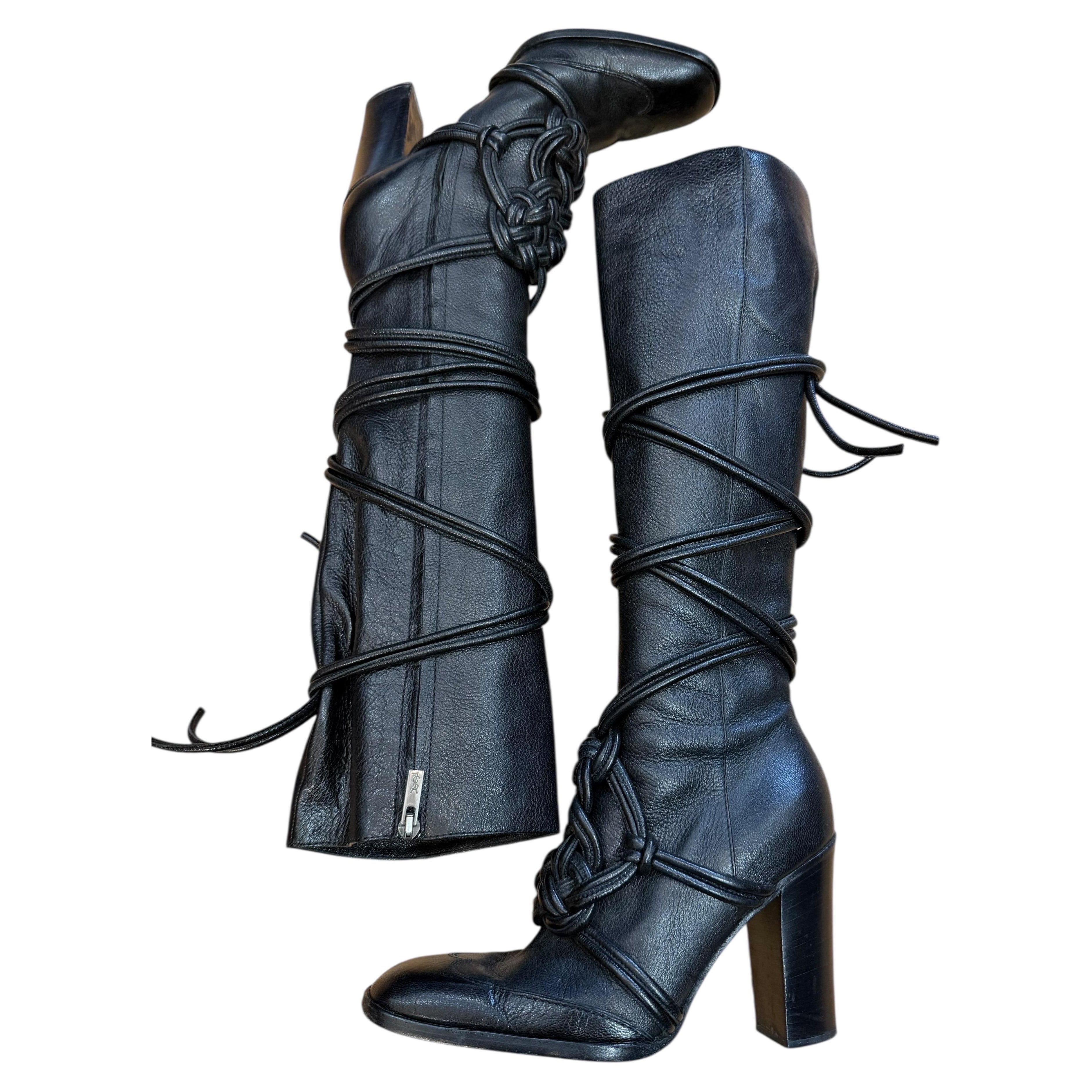 Yves Saint Laurent by Tom Ford F/W 2001 Braided Lace-Up Boots
