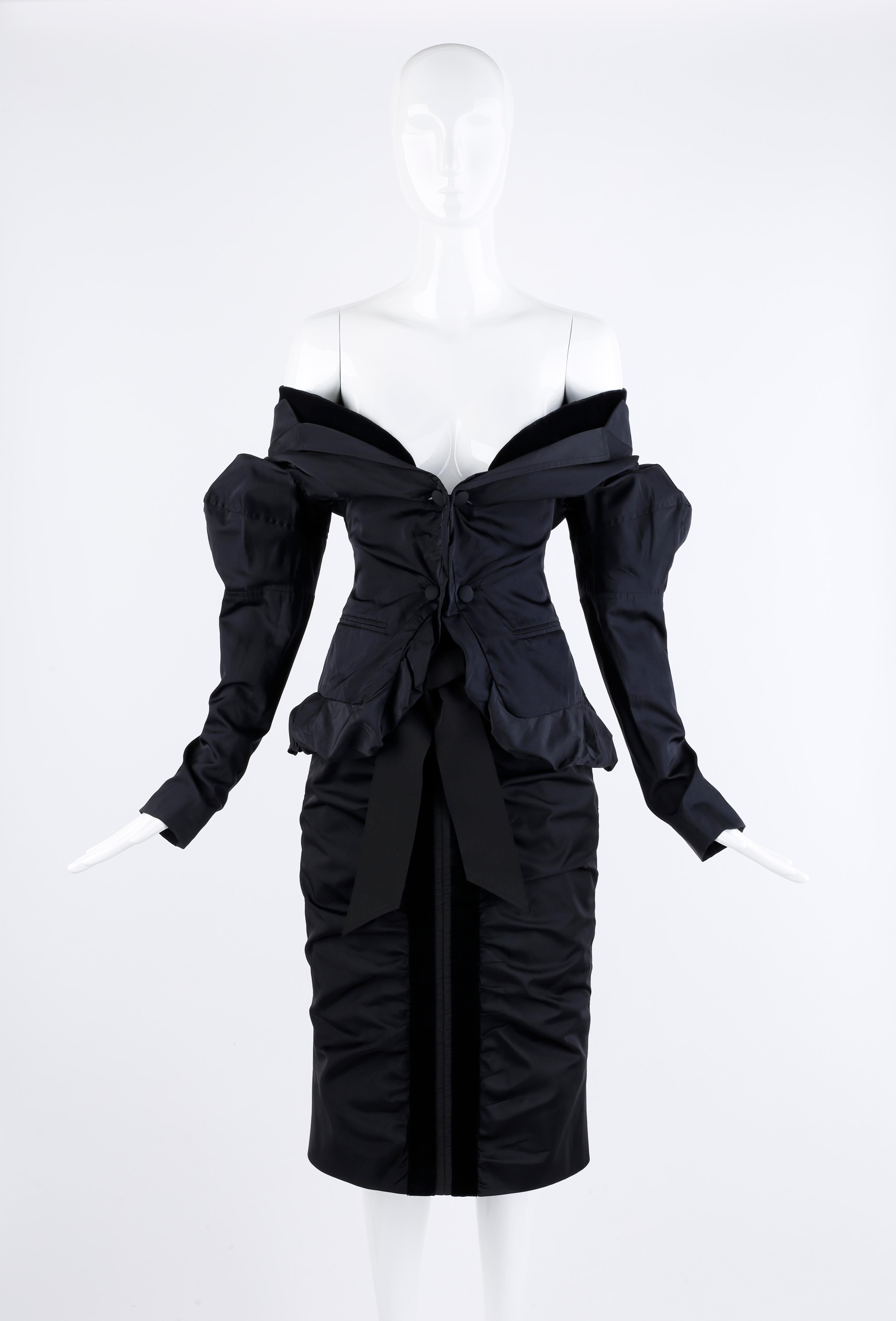 Yves Saint Laurent by Tom Ford F/W 2002 Black Silk Evening Jacket & Skirt Suit For Sale 1