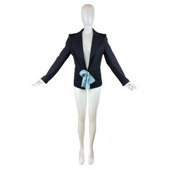 Yves Saint Laurent by Tom Ford F/W 2003 Black Blazer and Blue Silk Blouse Set