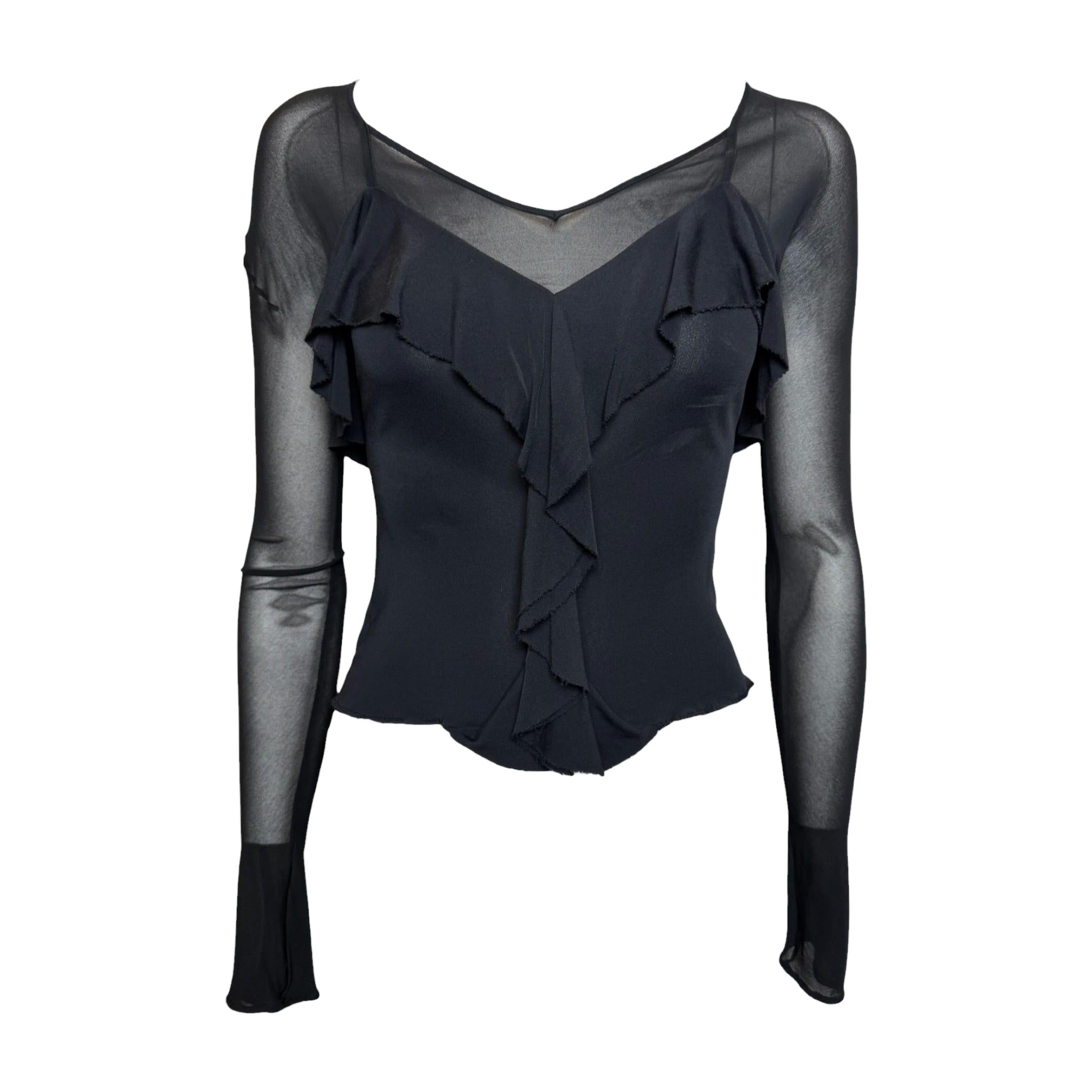 Yves Saint Laurent by Tom Ford Autunno/Inverno 2003 Top nero trasparente con volant