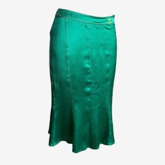 Yves Saint Laurent By Tom Ford F/W 2003 Green Silk Flared Midi Skirt