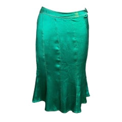 Yves Saint Laurent By Tom Ford F/W 2003 Green Silk Flared Midi Skirt