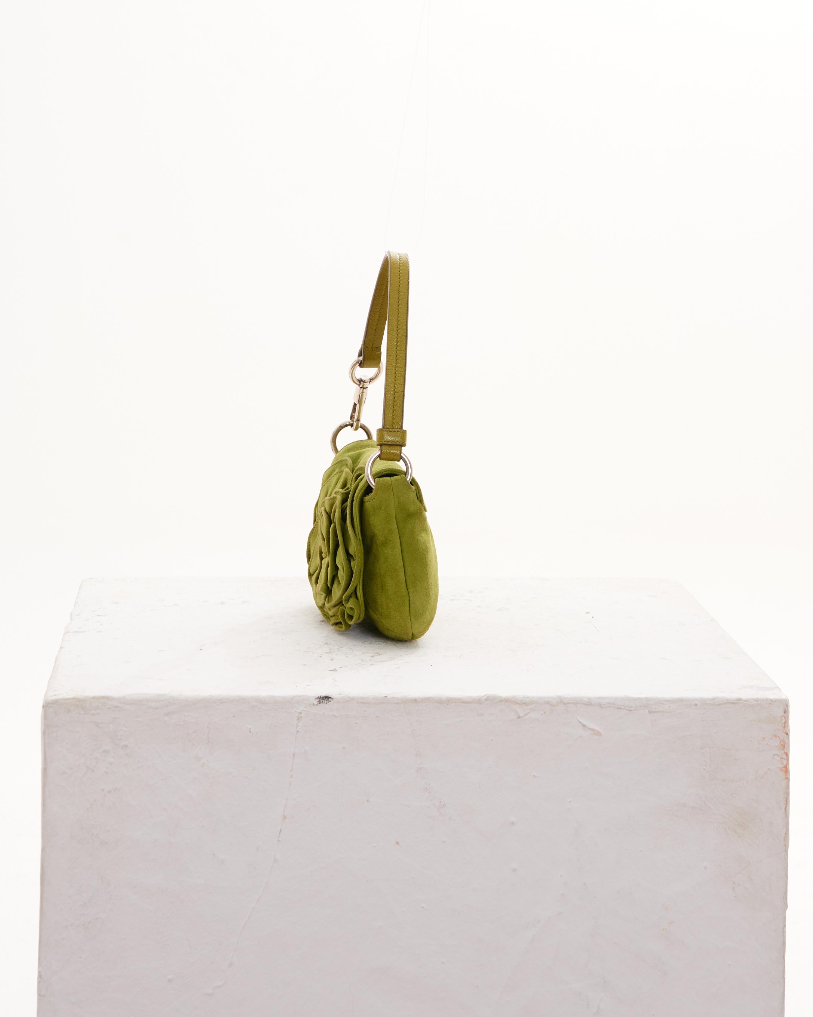 Brown Yves Saint Laurent by Tom Ford F/W 2003 Green suede Nadja bag For Sale