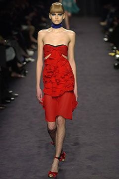 Yves Saint Laurent by Tom Ford F/W 2003 Red Ruffled Wrap Skirt