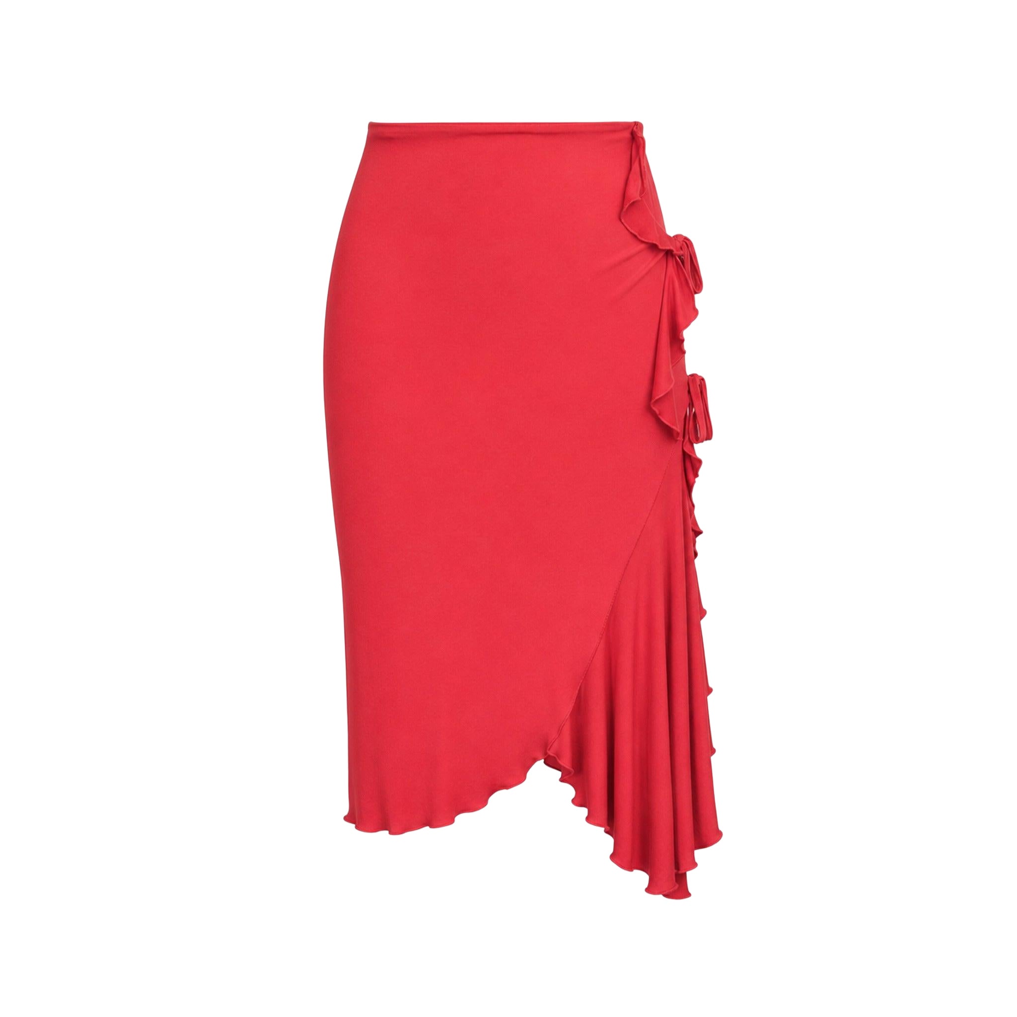 Yves Saint Laurent by Tom Ford F/W 2003 Red Ruffled Wrap Skirt (jupe portefeuille à volants)