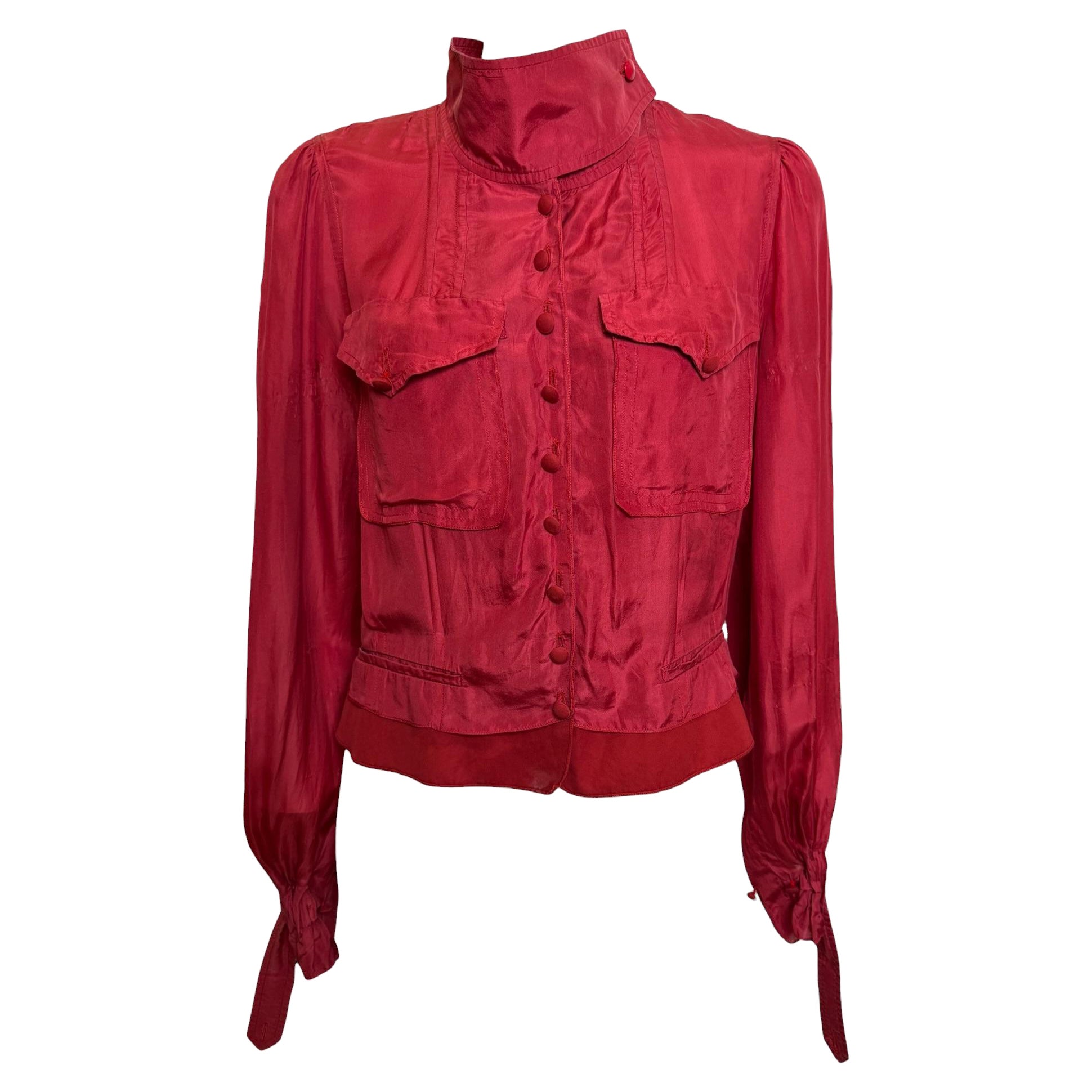 Yves Saint Laurent by Tom Ford Autunno/Inverno 2004 Rive Gauche Camicia-blouson rossa con finitura satinata