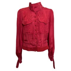 Yves Saint Laurent by Tom Ford F/W 2004 Rive Gauche Red Satin-Finish Blouson Shirt