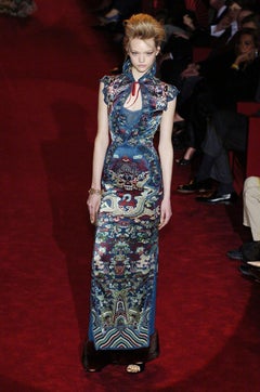 YVES SAINT LAURENT By Tom Ford F/w 2004 Teal Dragon Chinoise Skirt Set