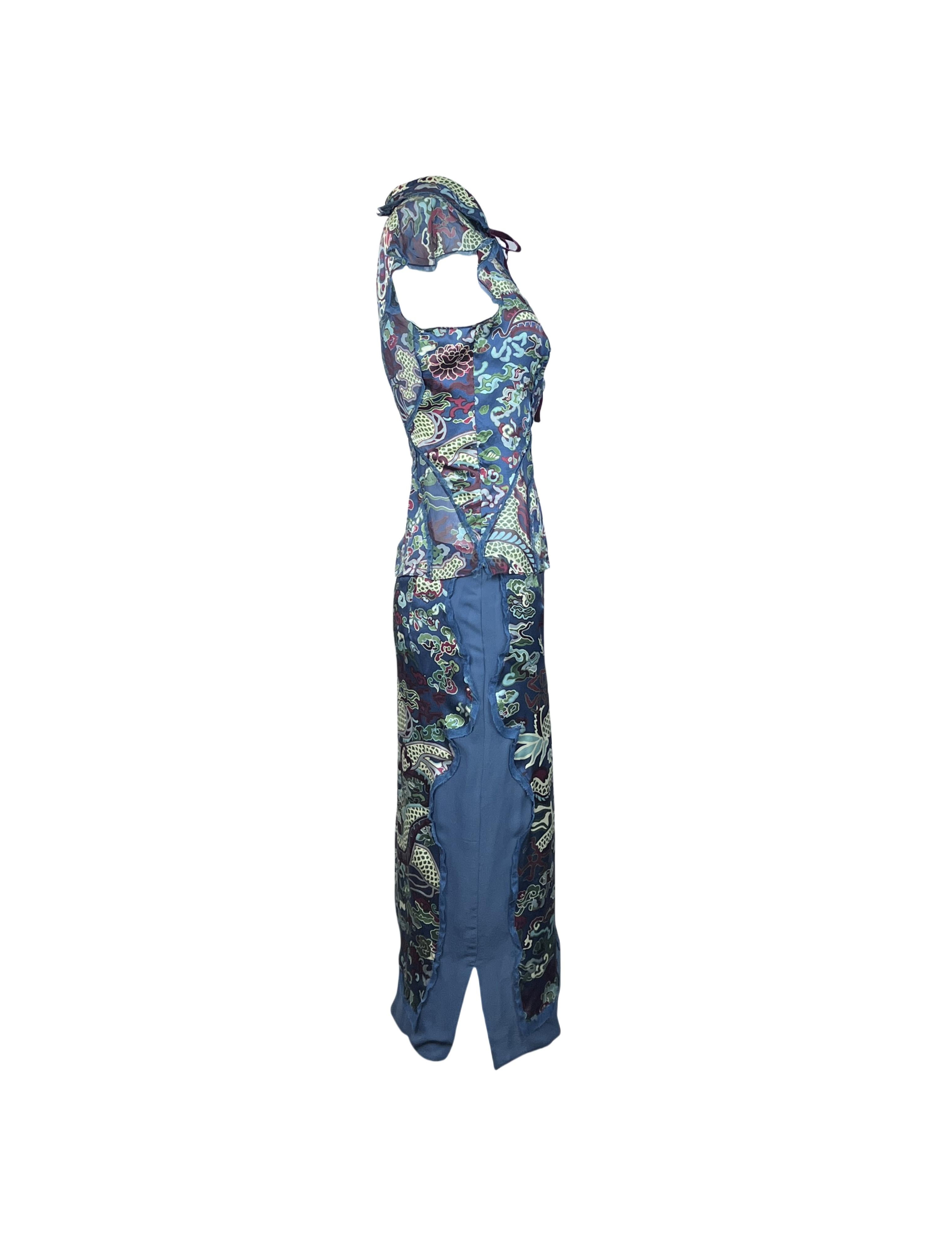 De las mujeres YVES SAINT LAURENT By Tom Ford F/w 2004 Conjunto Falda Chinoise Dragón Teal en venta
