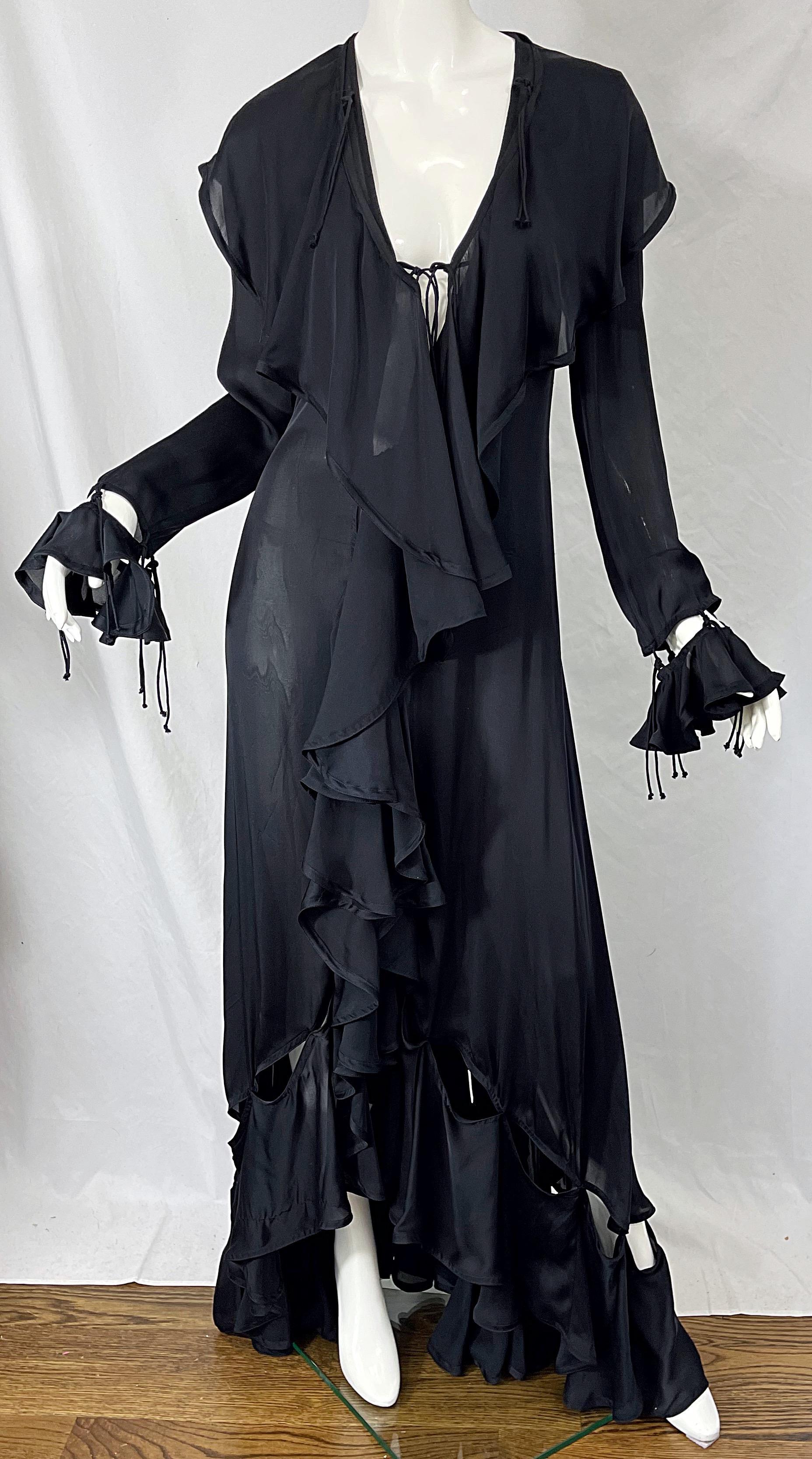 Yves Saint Laurent by Tom Ford Fall 2003 Runway Black Silk Chiffon Gown Size 38 For Sale 4