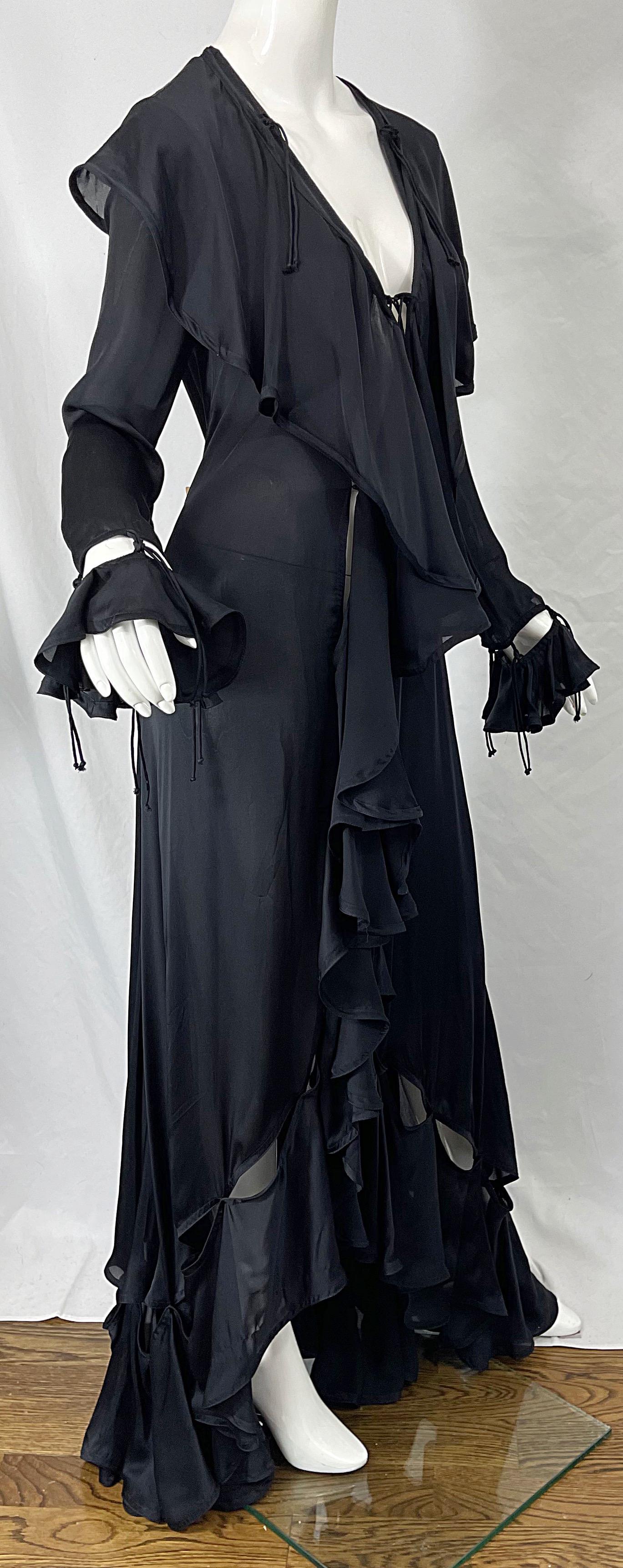 Yves Saint Laurent by Tom Ford Fall 2003 Runway Black Silk Chiffon Gown Size 38 For Sale 5