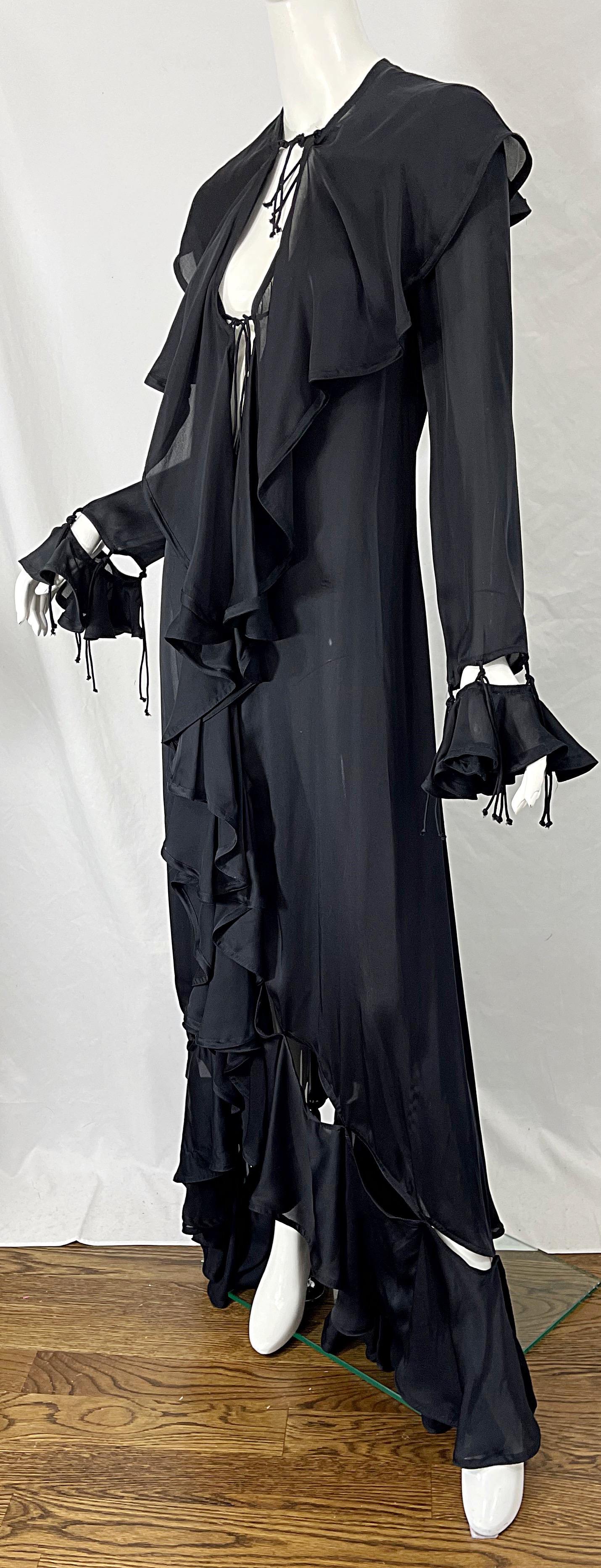 Yves Saint Laurent by Tom Ford Fall 2003 Runway Black Silk Chiffon Gown Size 38 For Sale 6