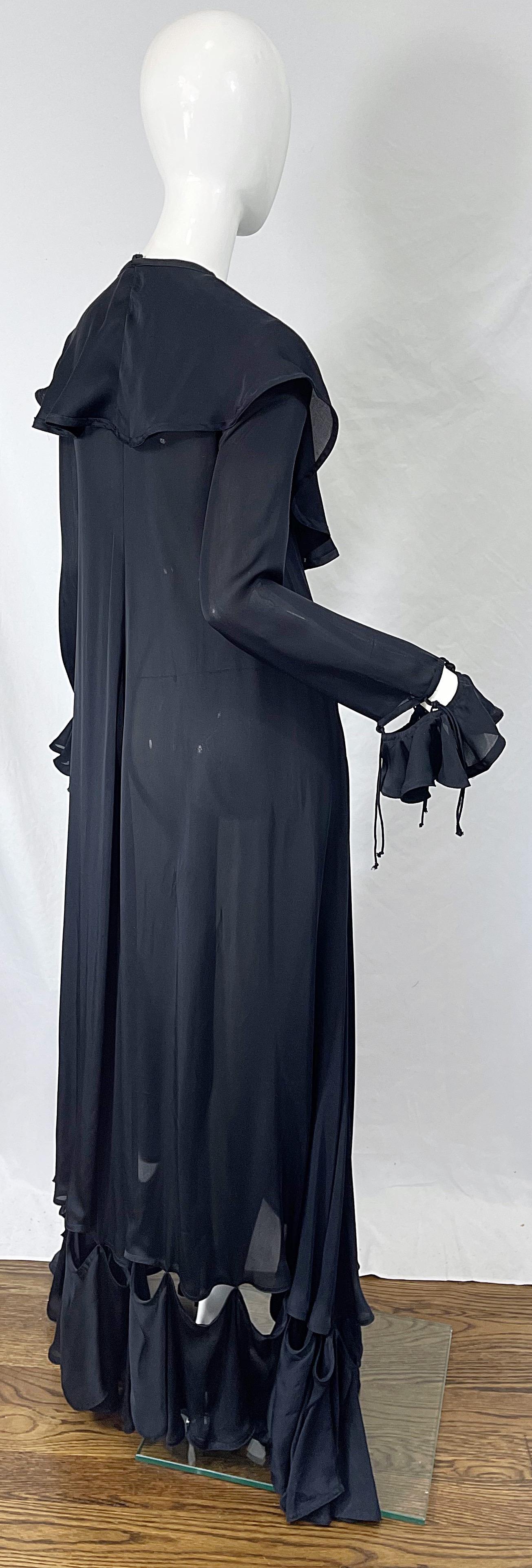 Yves Saint Laurent by Tom Ford Fall 2003 Runway Black Silk Chiffon Gown Size 38 For Sale 7