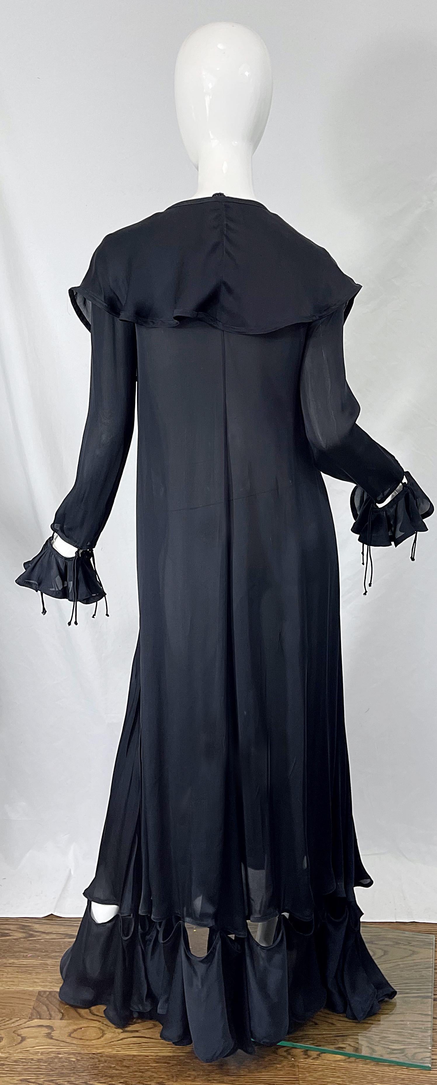 Yves Saint Laurent by Tom Ford Fall 2003 Runway Black Silk Chiffon Gown Size 38 For Sale 8