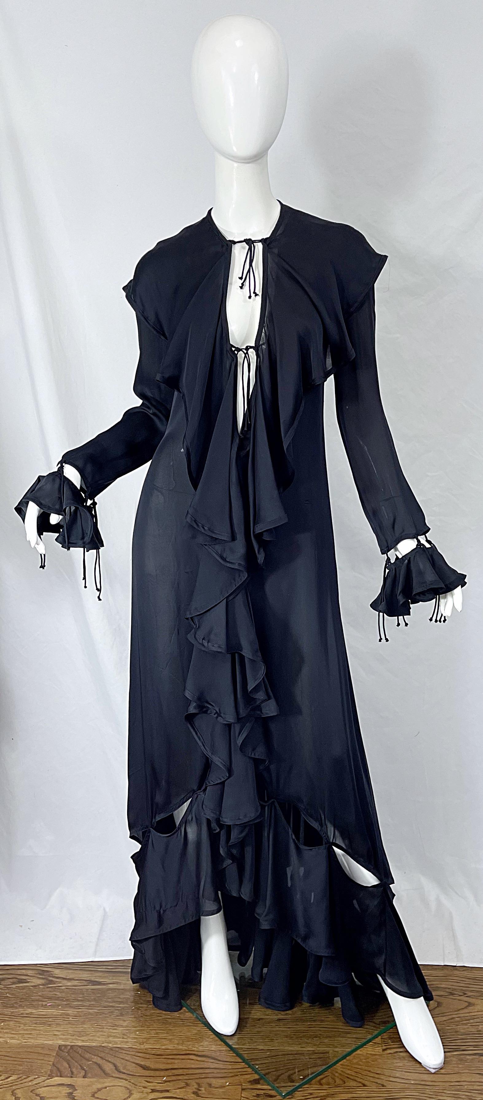Yves Saint Laurent by Tom Ford Fall 2003 Runway Black Silk Chiffon Gown Size 38 For Sale 9