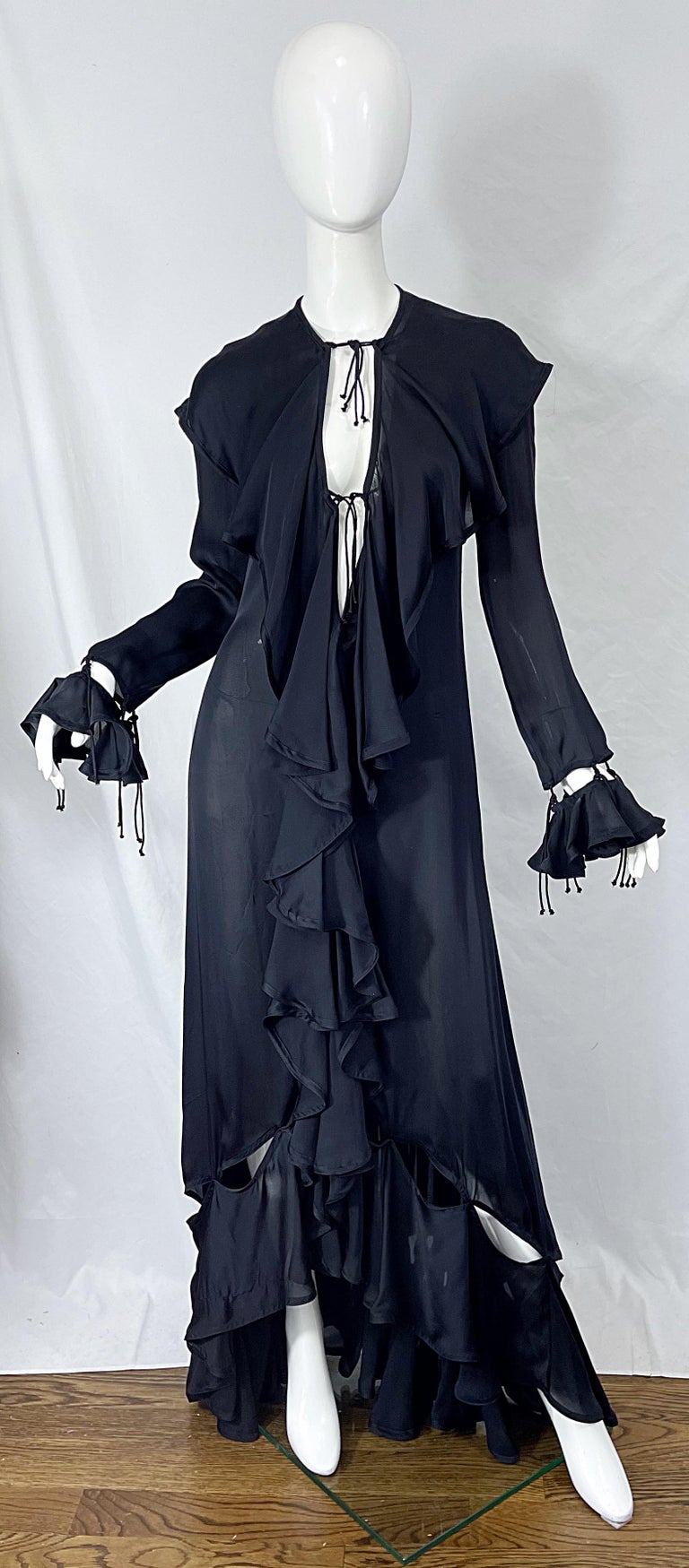 Yves Saint Laurent by Tom Ford Fall 2003 Runway Black Silk Chiffon Gown  Size 38 For Sale at 1stDibs