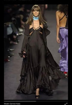 Yves Saint Laurent by Tom Ford Fall 2003 Runway Black Silk Chiffon Gown Size 38