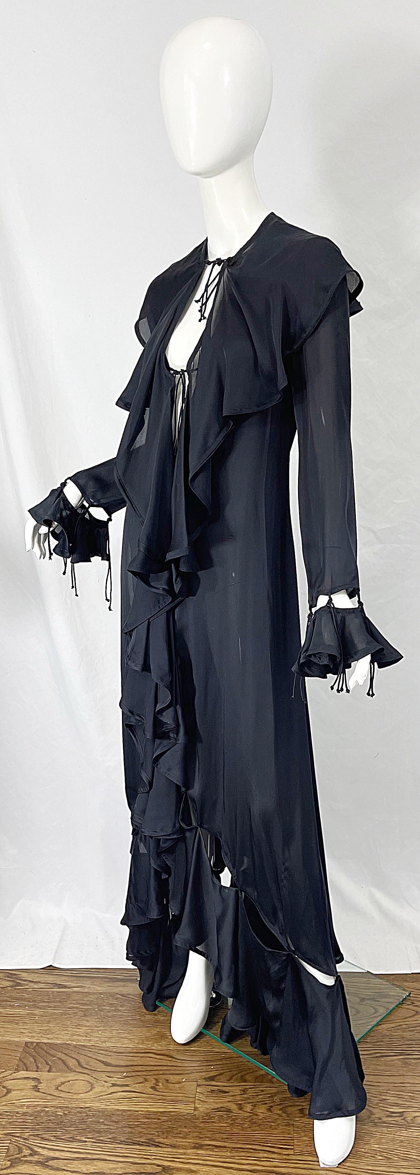Yves Saint Laurent by Tom Ford Fall 2003 Runway Black Silk Chiffon Gown Size 38 In Excellent Condition For Sale In San Diego, CA