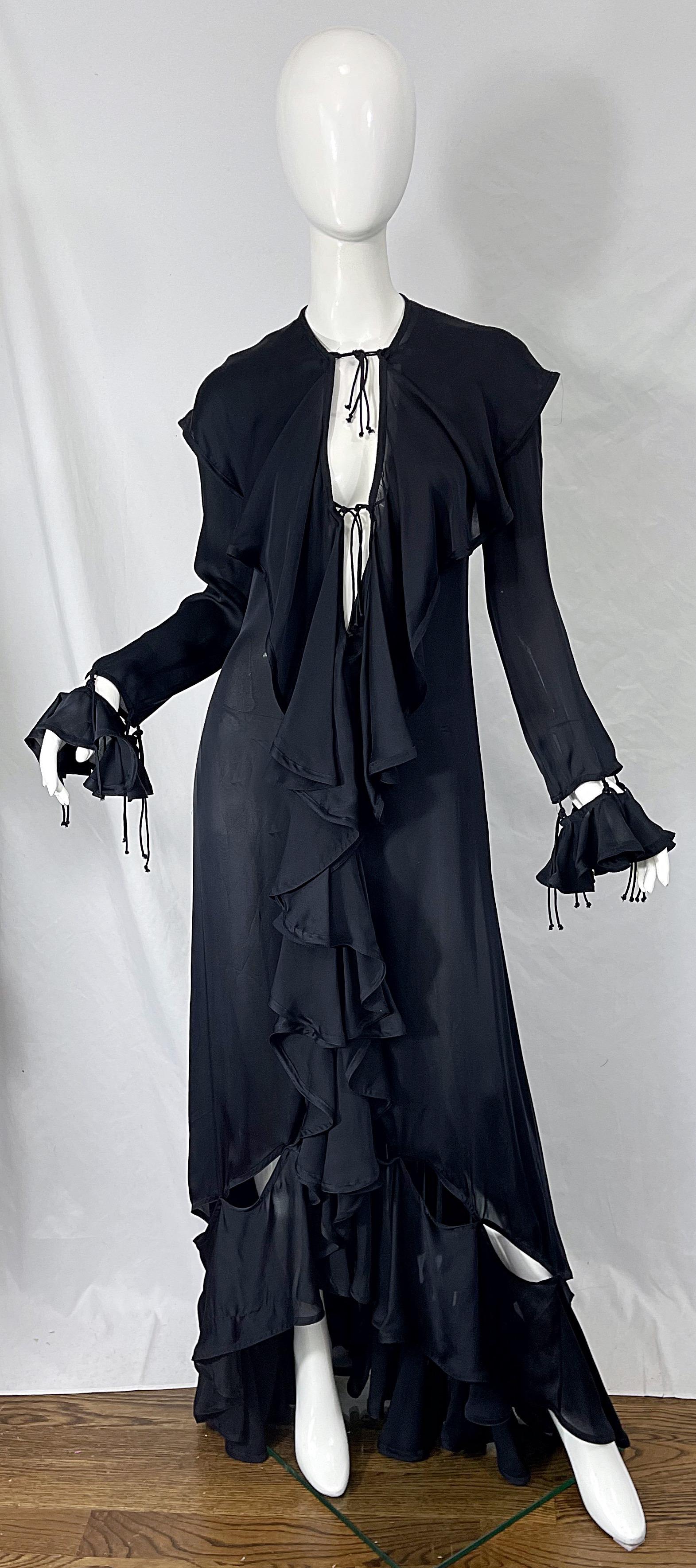 Yves Saint Laurent by Tom Ford Fall 2003 Runway Black Silk Chiffon Gown Size 38 For Sale 1