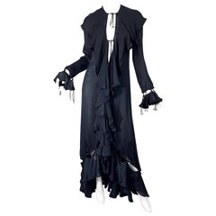 Yves Saint Laurent by Tom Ford Herbst 2003 Laufsteg Schwarzes Seiden-Chiffon-Kleid aus Seide Größe 38