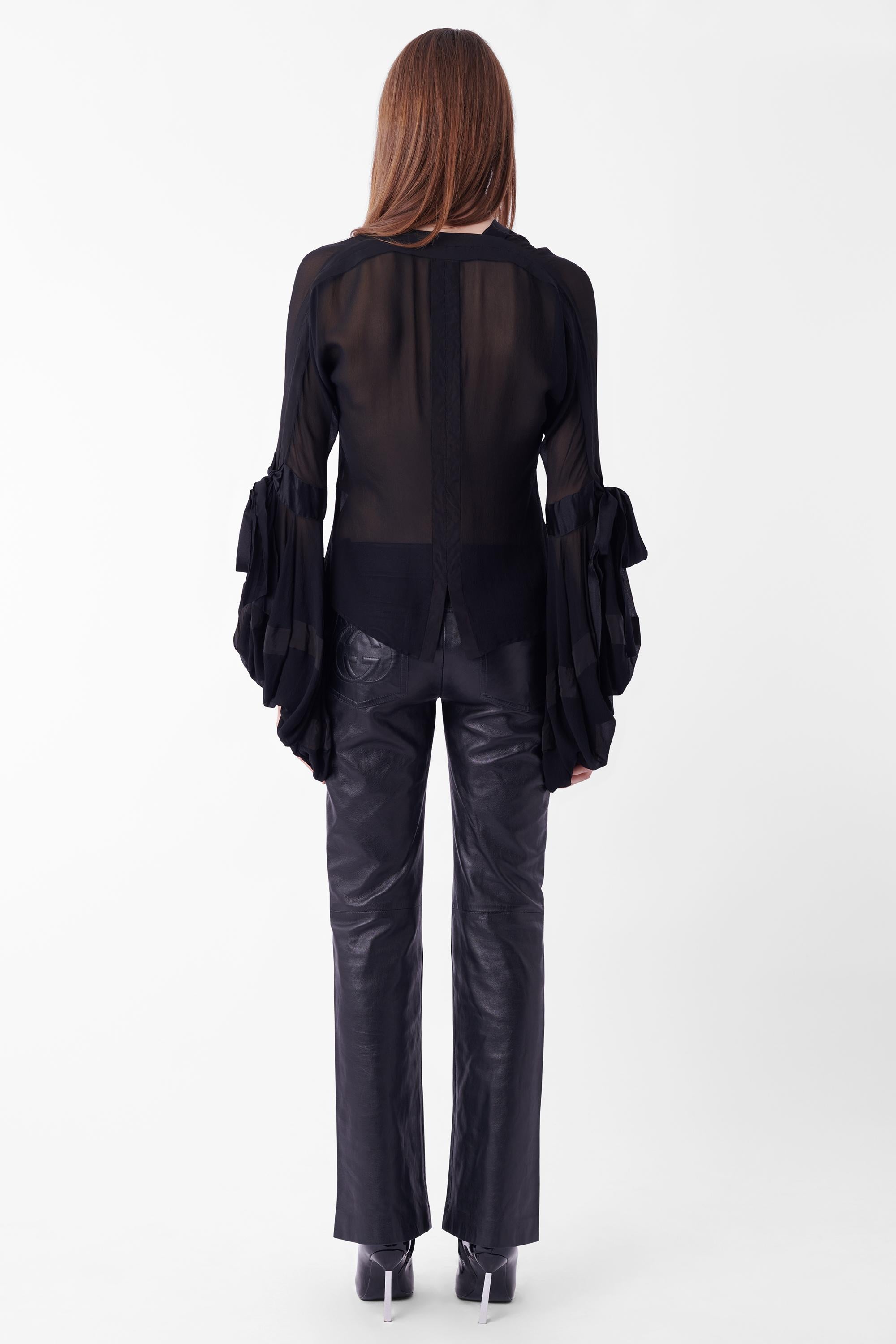 Yves Saint Laurent by Tom Ford Fall Winter 2002 lace up front black blouse. Runw In Excellent Condition For Sale In London, GB