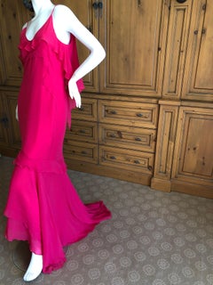 Yves Saint Laurent by Tom Ford Flowing Fuchsia Silk Chiffon Evening Dress NWT 38