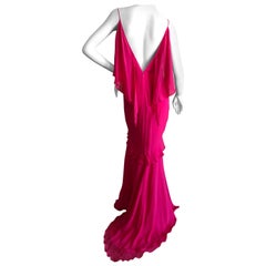 Yves Saint Laurent by Tom Ford Flowing Fuchsia Silk Chiffon Evening Dress NWT 38