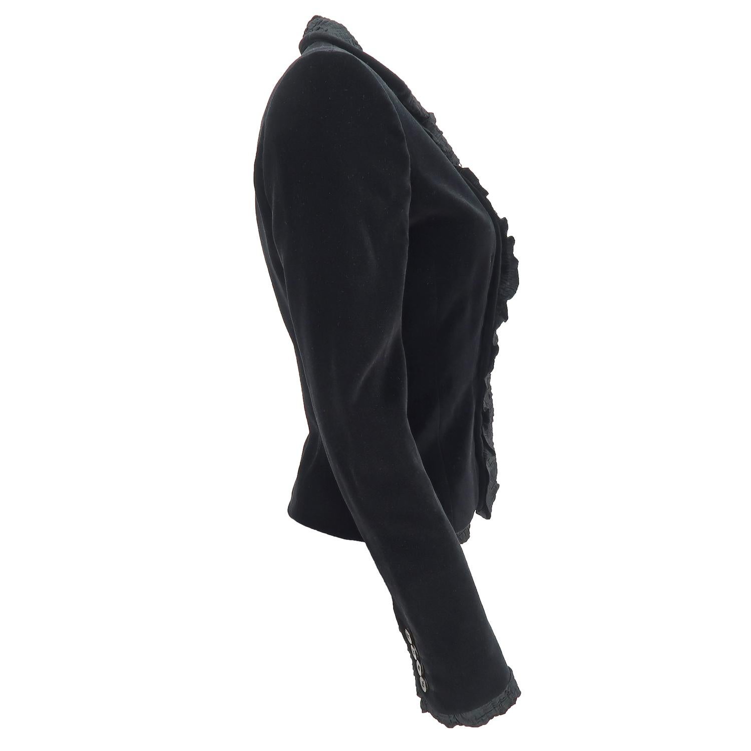 Black Yves Saint Laurent by Tom Ford FW-01 Cotton Velvet Blazer with Ruffle Detailing 