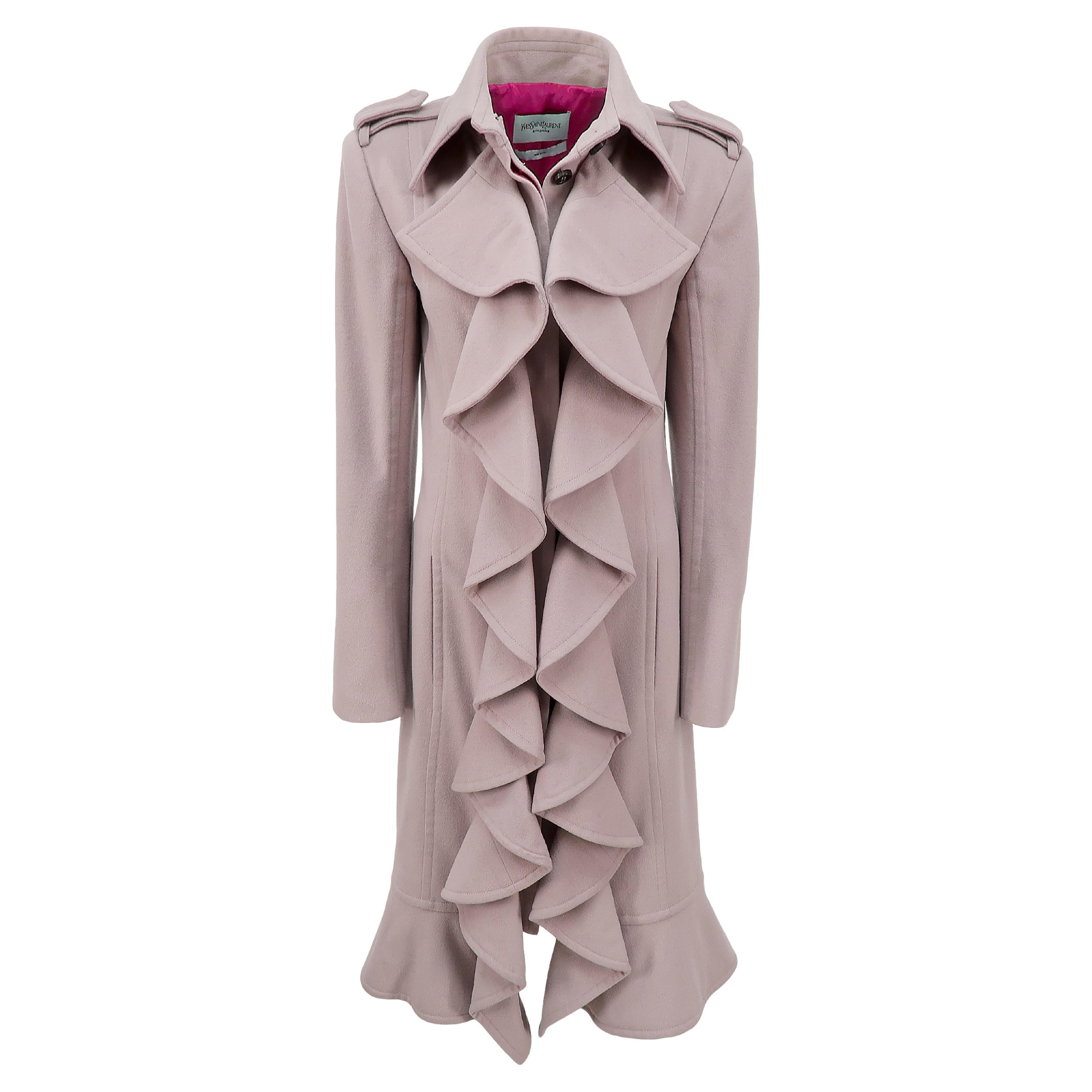 Yves Saint Laurent by Tom Ford FW-2003 Wool Tailored Coat with Ruffle Detailing For Sale