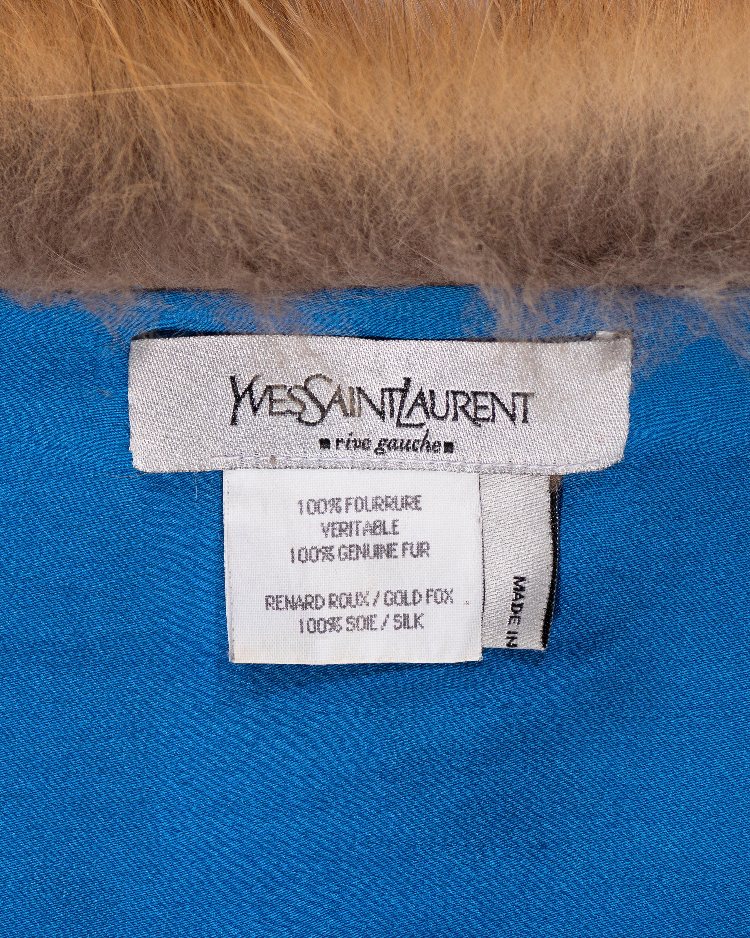 Yves Saint Laurent by Tom Ford Golden Fox Fur and Blue Silk Stole, FW 2003 For Sale 8