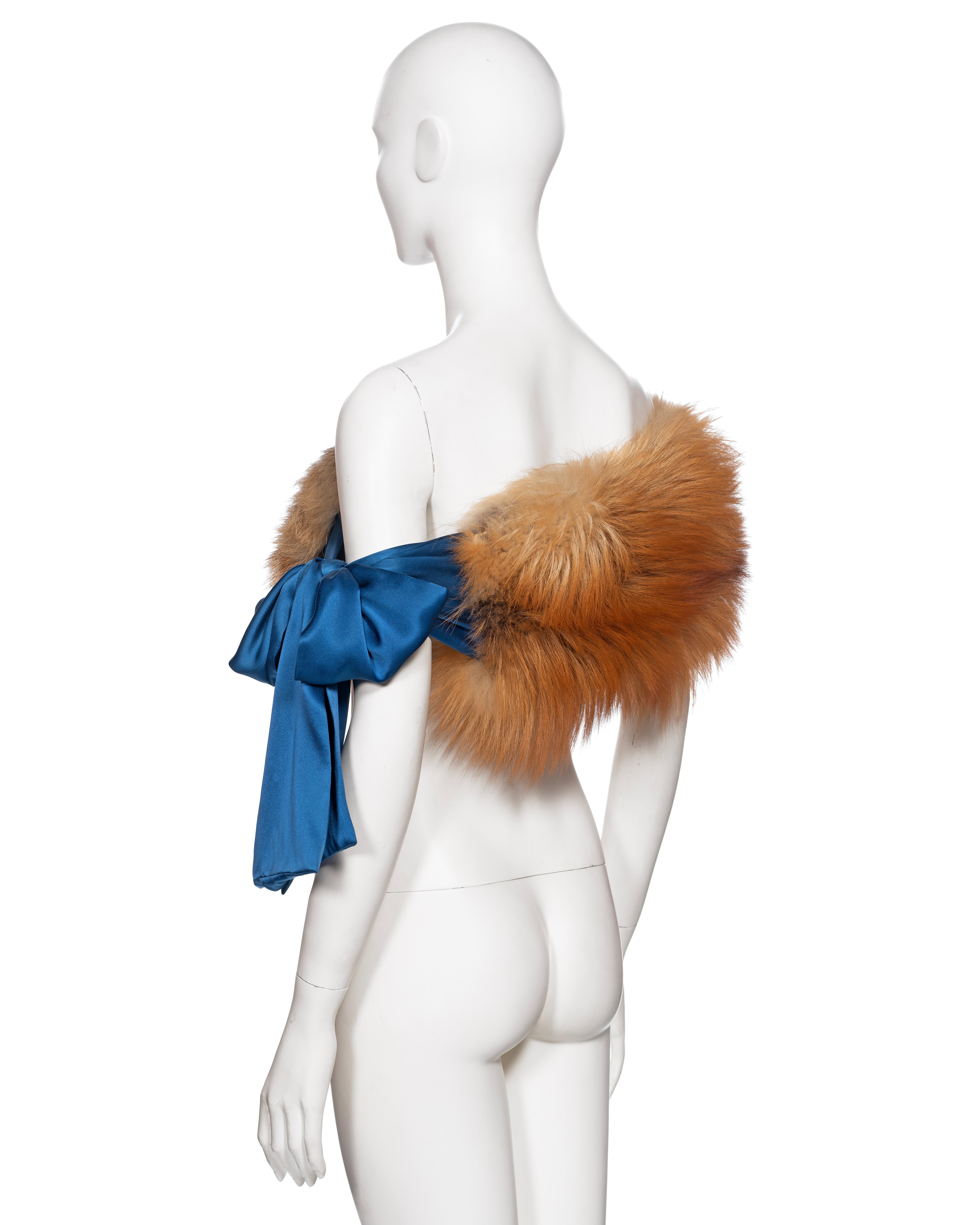 Yves Saint Laurent by Tom Ford Golden Fox Fur and Blue Silk Stole, FW 2003 For Sale 3