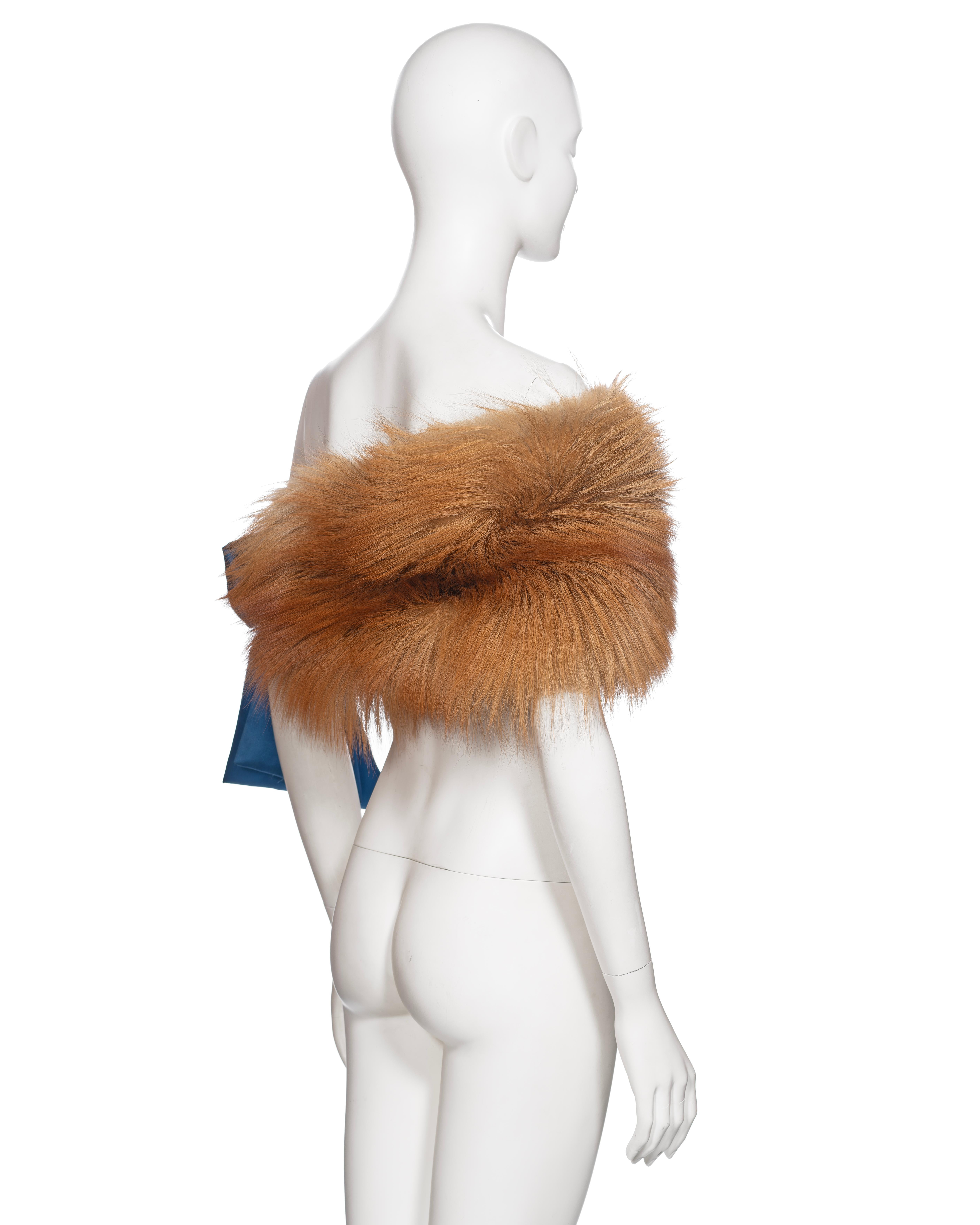 Yves Saint Laurent by Tom Ford Golden Fox Fur and Blue Silk Stole, FW 2003 For Sale 5
