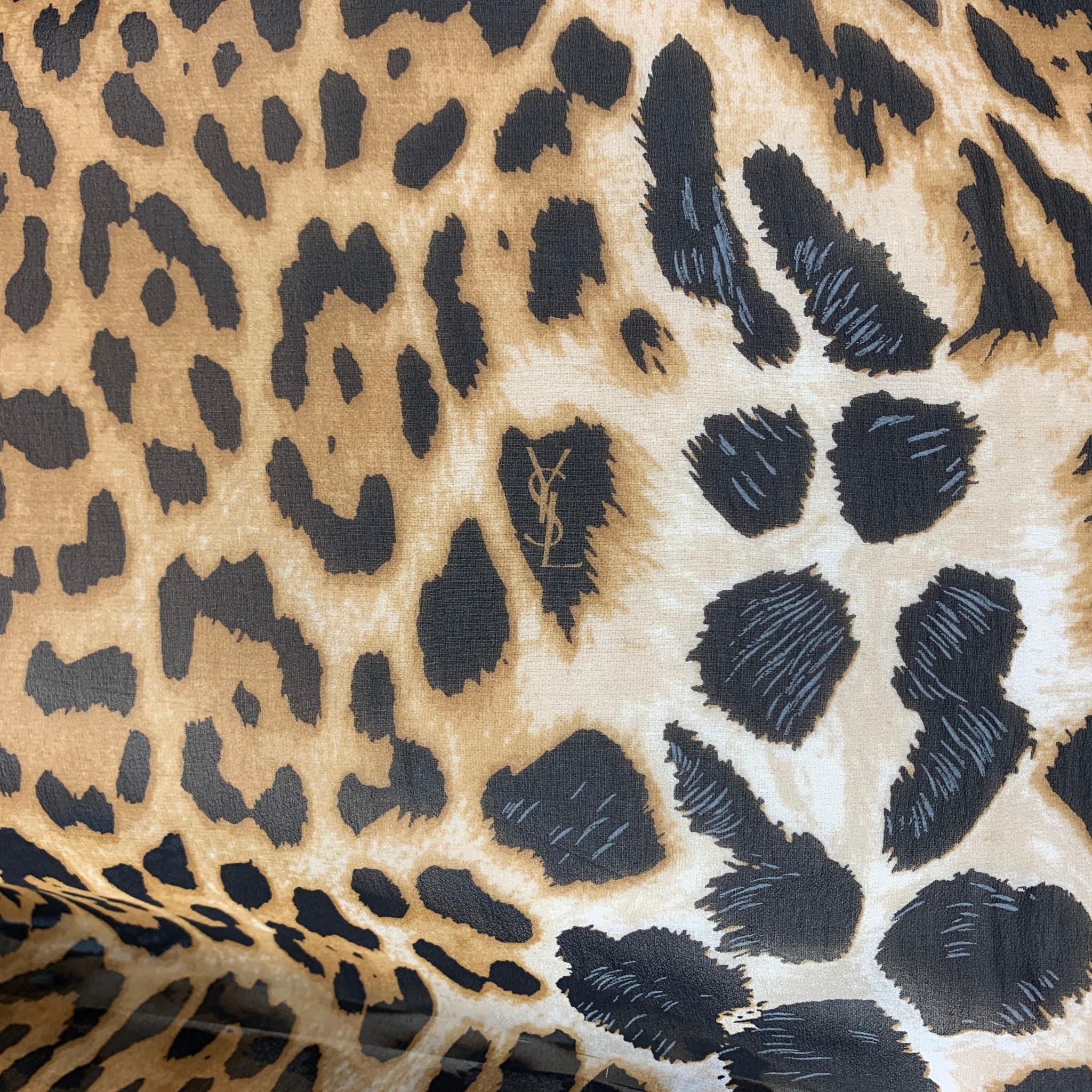 Beige YVES SAINT LAURENT by TOM FORD Leopard Brown & Tan Silk Scarf