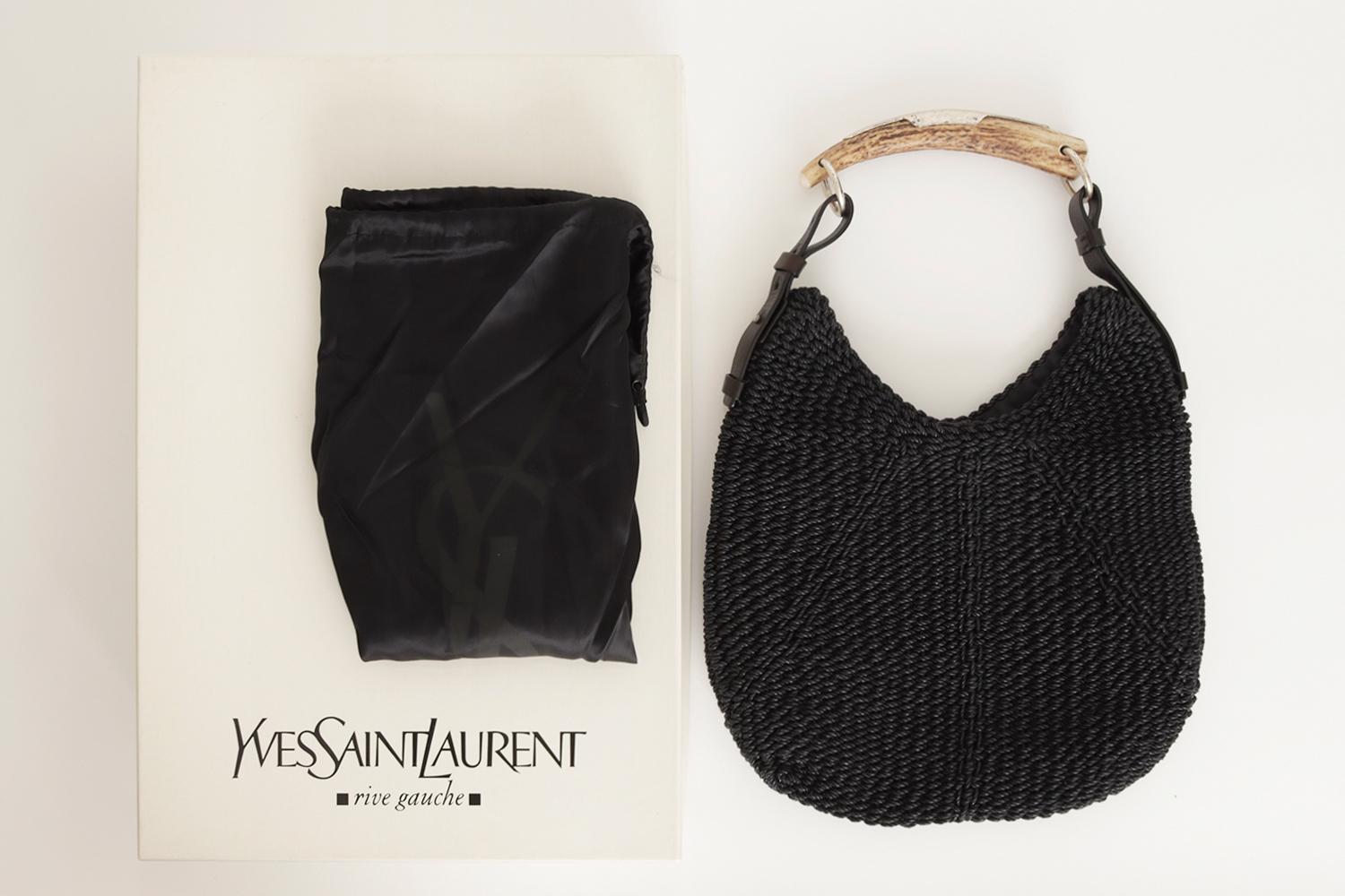 Yves Saint Laurent by Tom Ford Mombasa Tasche aus schwarzem gewebtem Raffia mit Box im Angebot 5