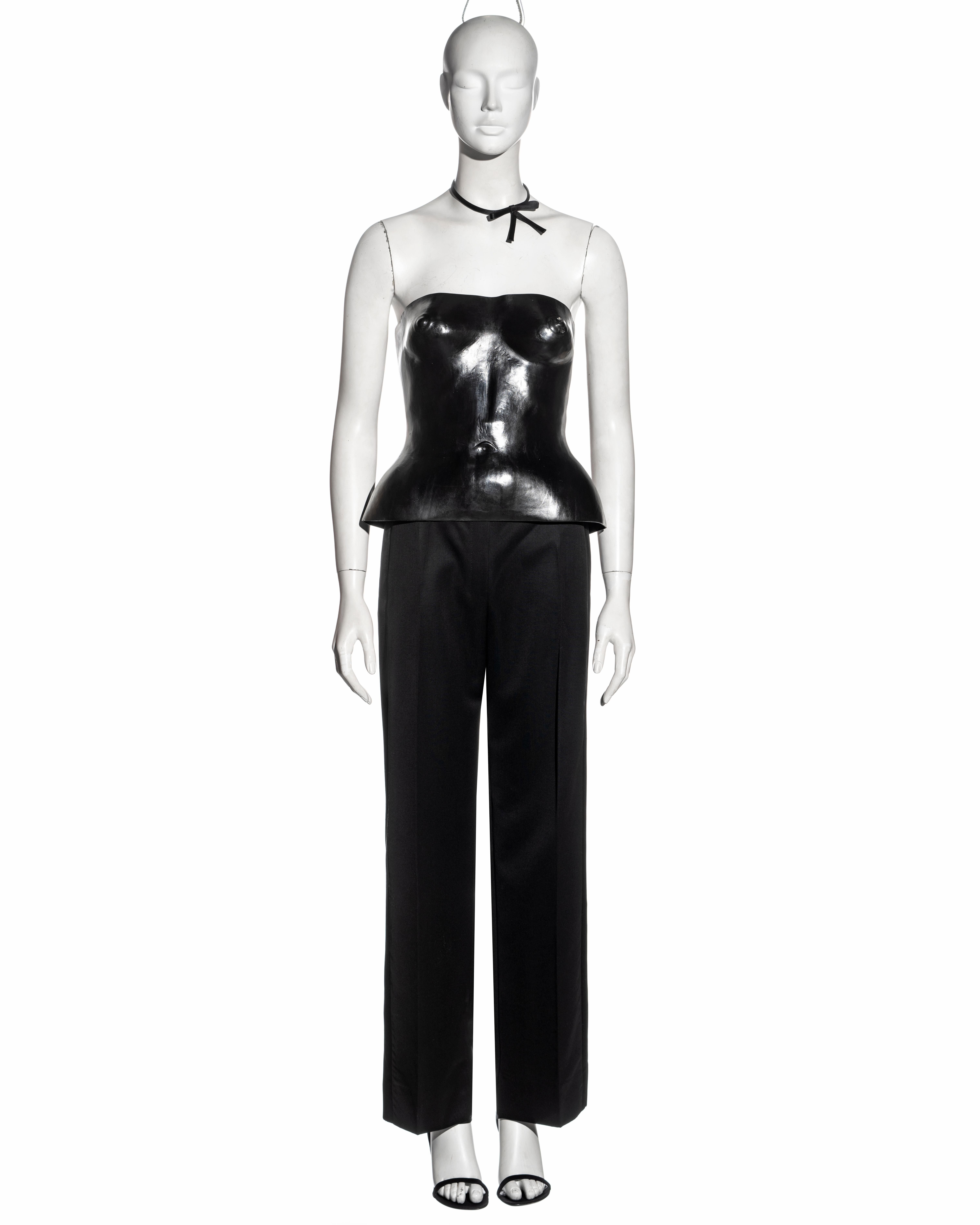 Black Yves Saint Laurent by Tom Ford moulded leather corset runway ensemble, ss 2001