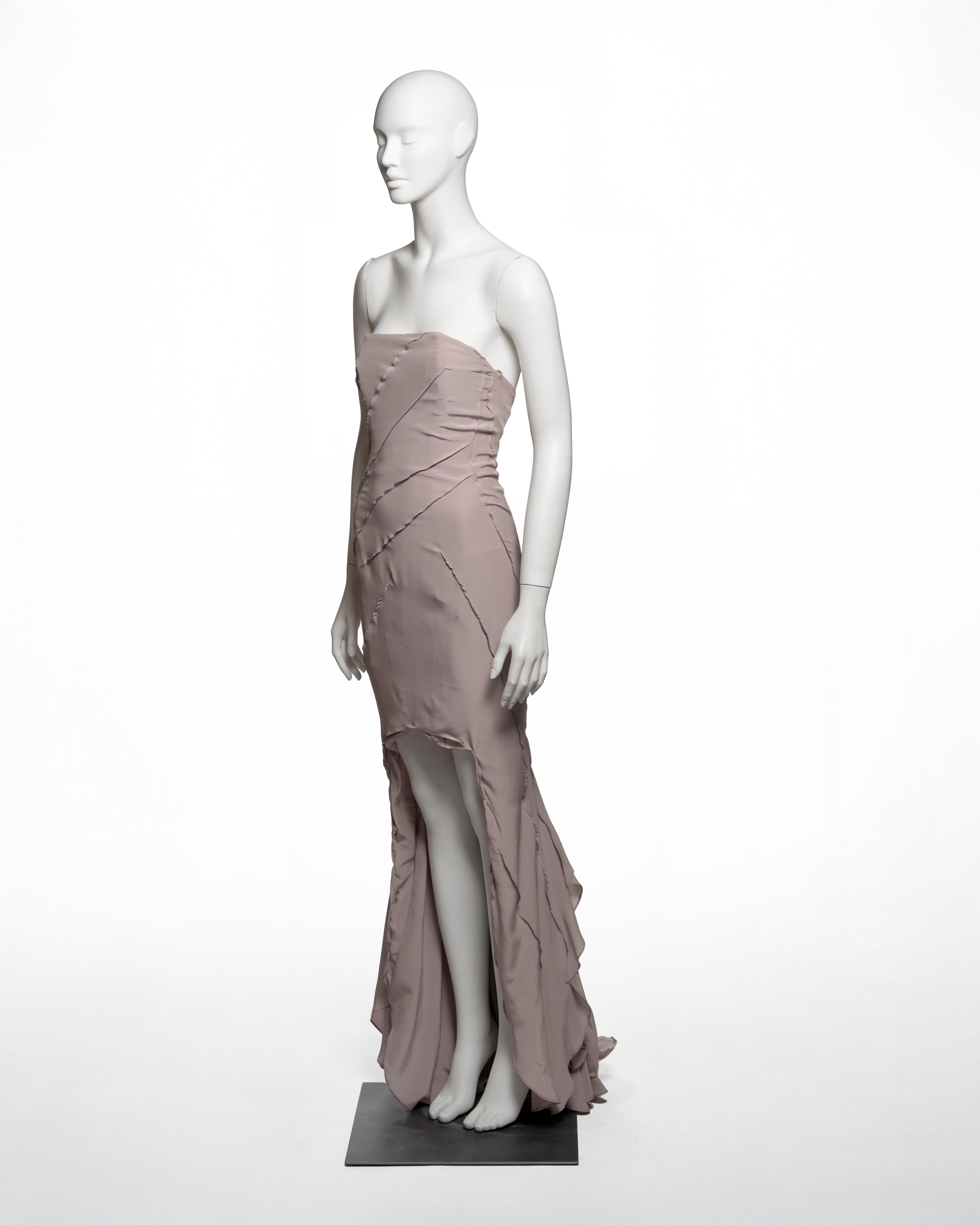 Yves Saint Laurent by Tom Ford Abito da sera senza spalline in seta color malva pallido, SS 2003 in vendita 8