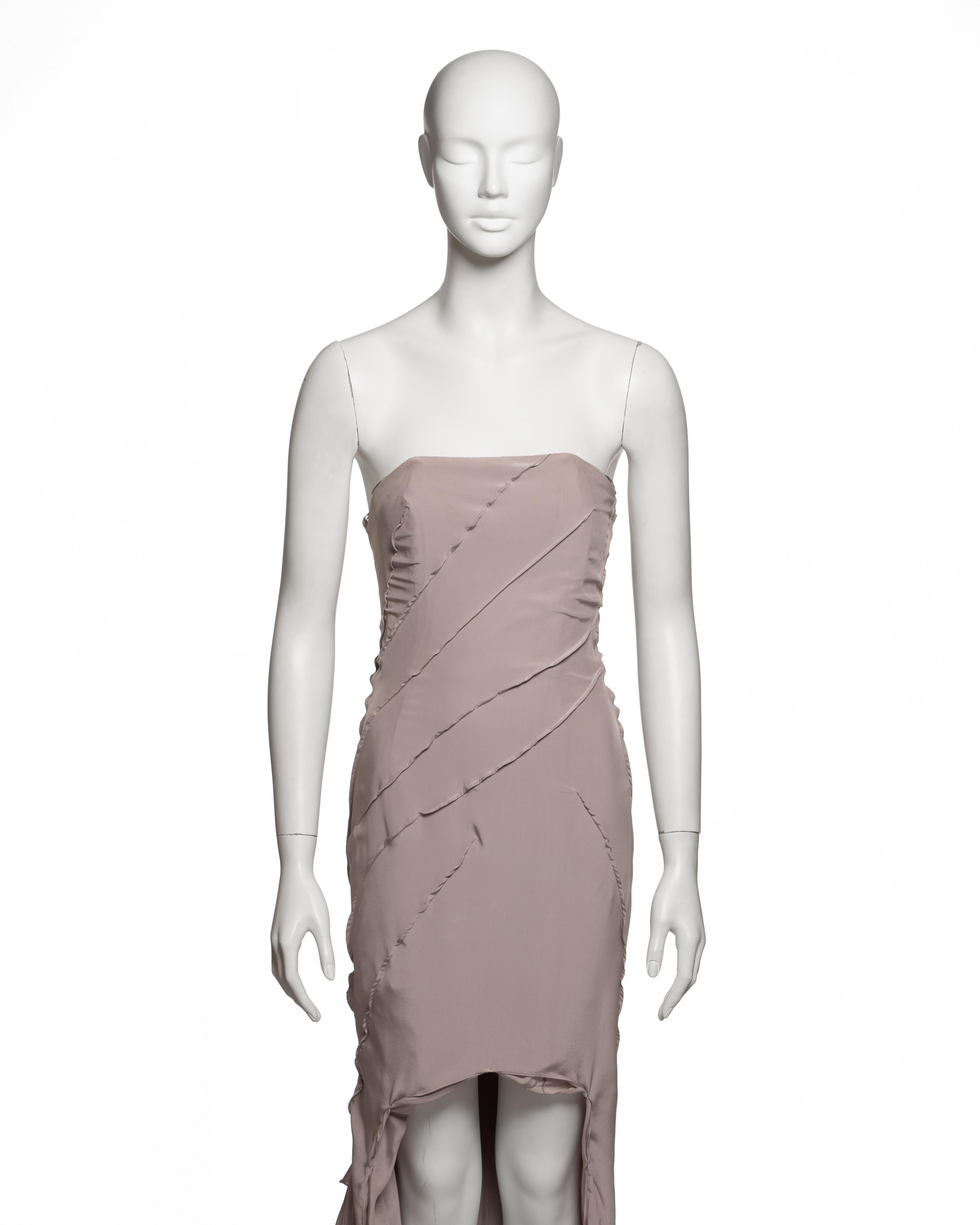 Grigio Yves Saint Laurent by Tom Ford Abito da sera senza spalline in seta color malva pallido, SS 2003 in vendita
