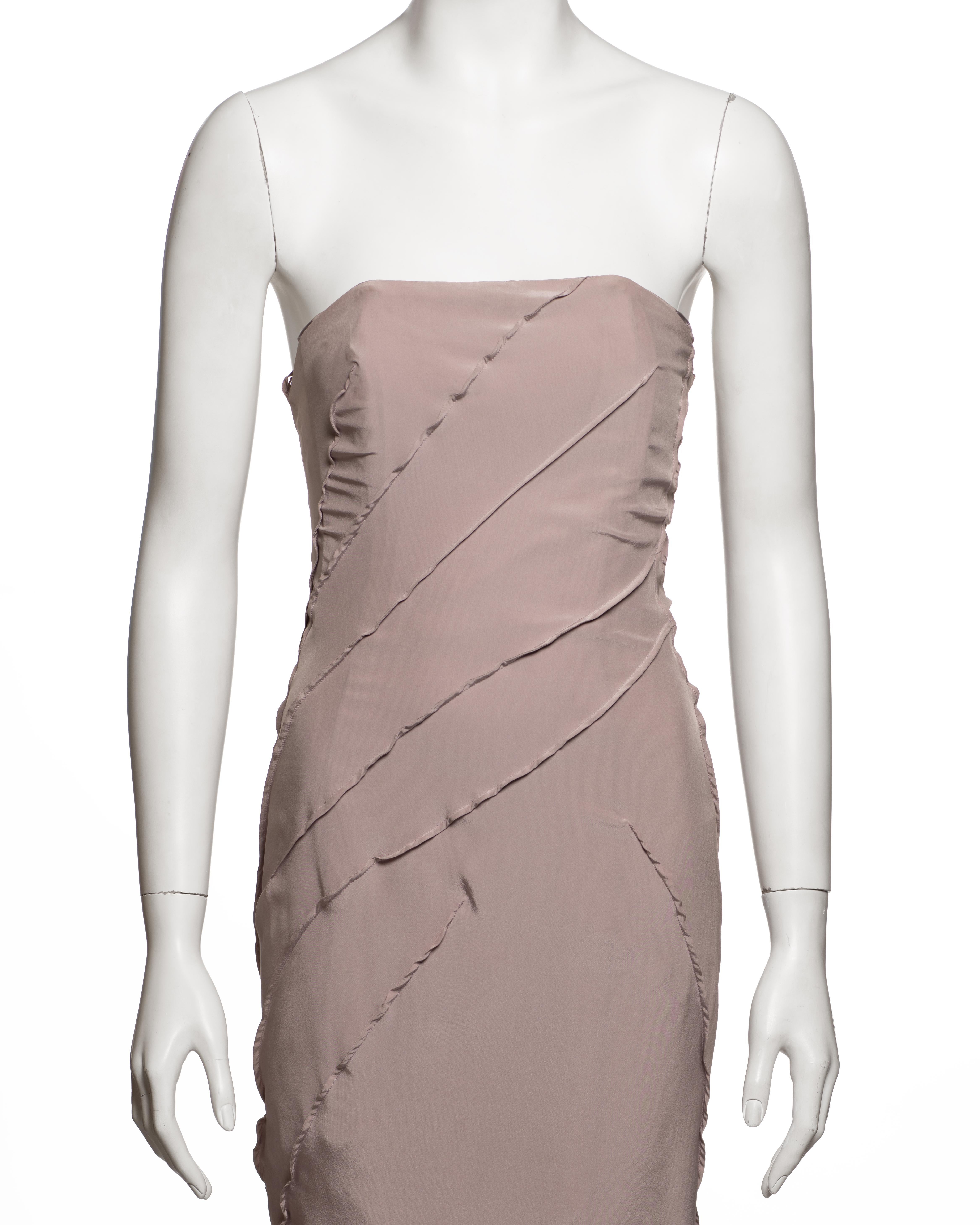 Donna Yves Saint Laurent by Tom Ford Abito da sera senza spalline in seta color malva pallido, SS 2003 in vendita
