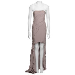 Yves Saint Laurent by Tom Ford Abito da sera senza spalline in seta color malva pallido, SS 2003