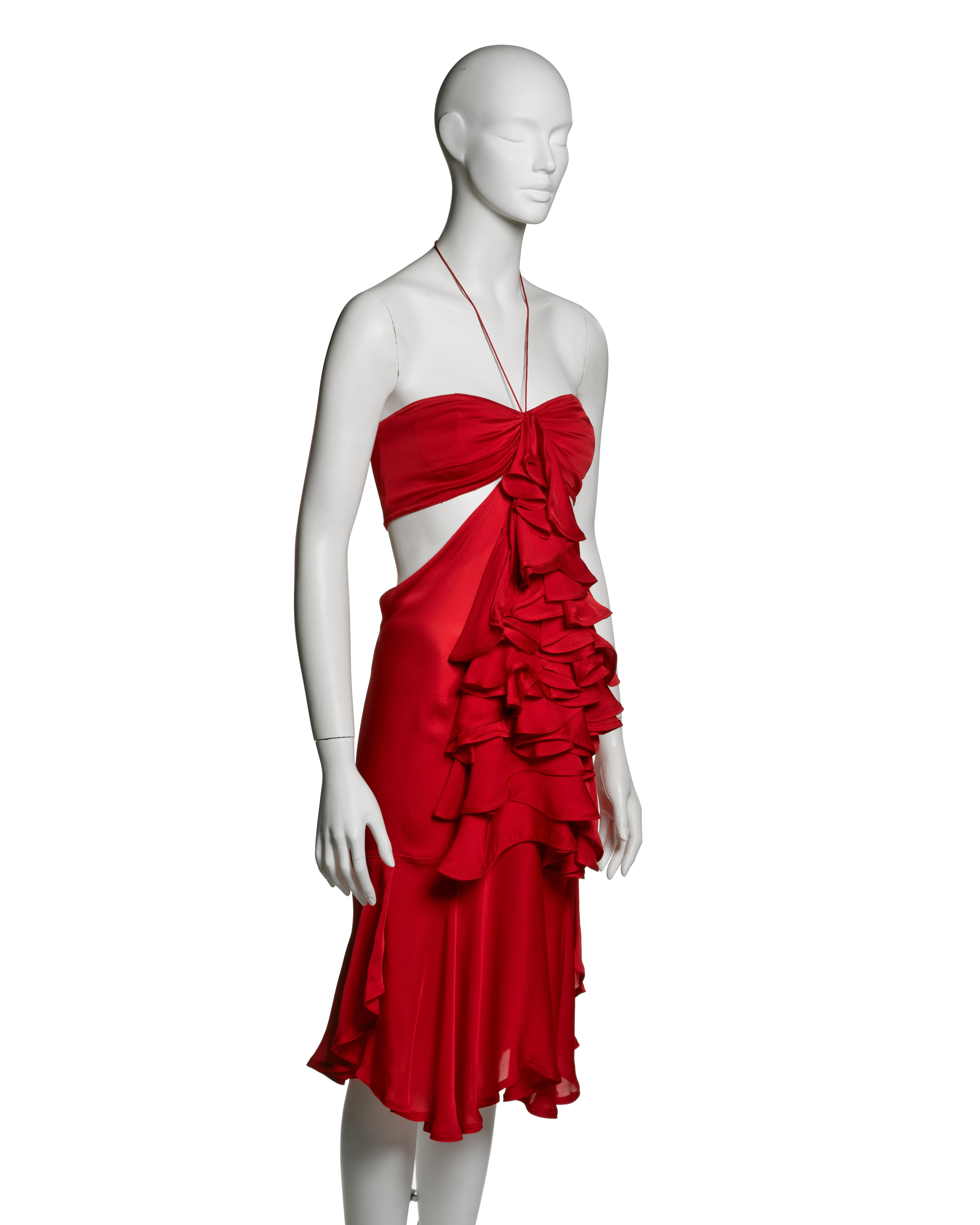 Yves Saint Laurent by Tom Ford Red Silk Halterneck Ruffle Dress, FW 2003 in vendita 1