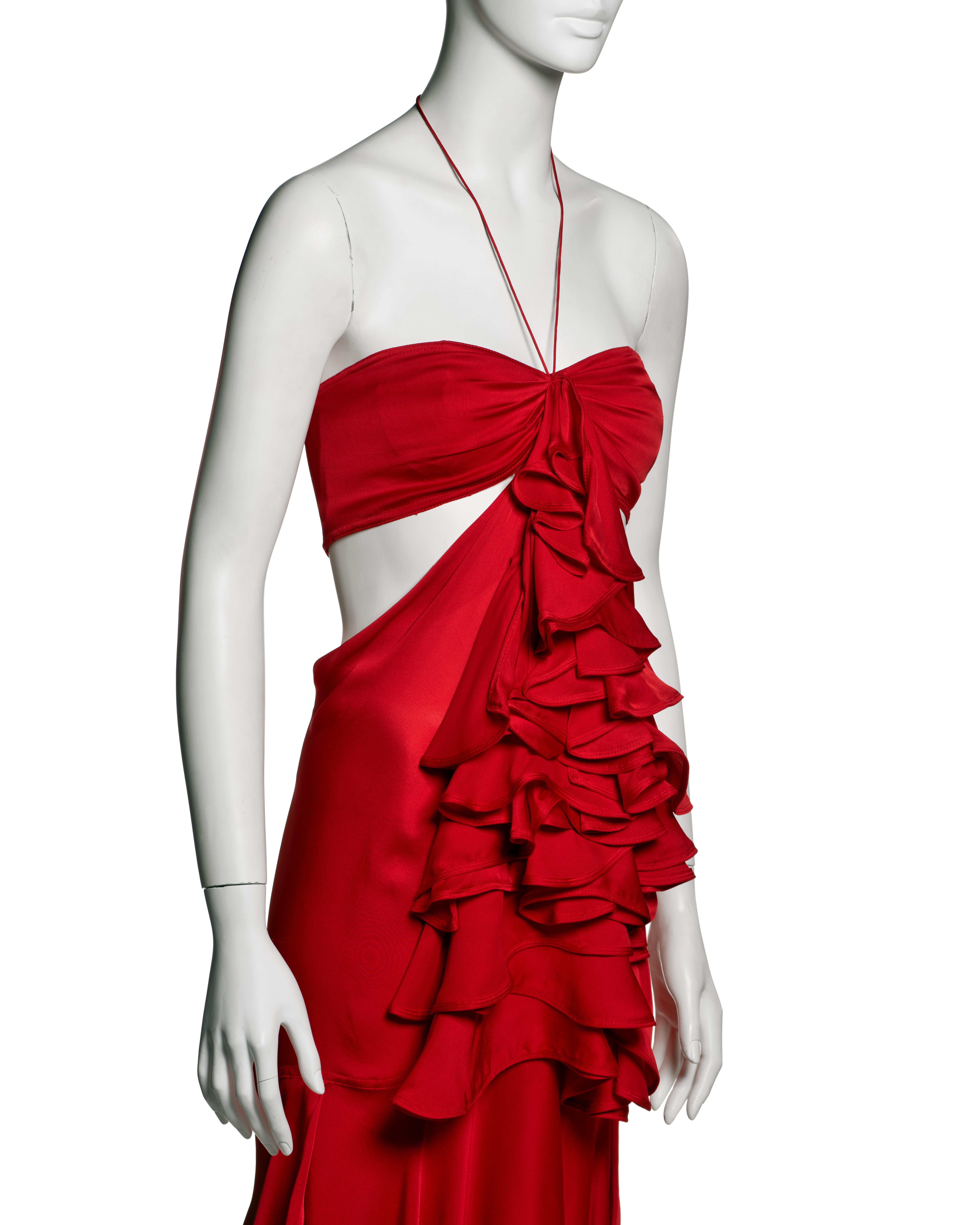 Yves Saint Laurent by Tom Ford Red Silk Halterneck Ruffle Dress, FW 2003 in vendita 2