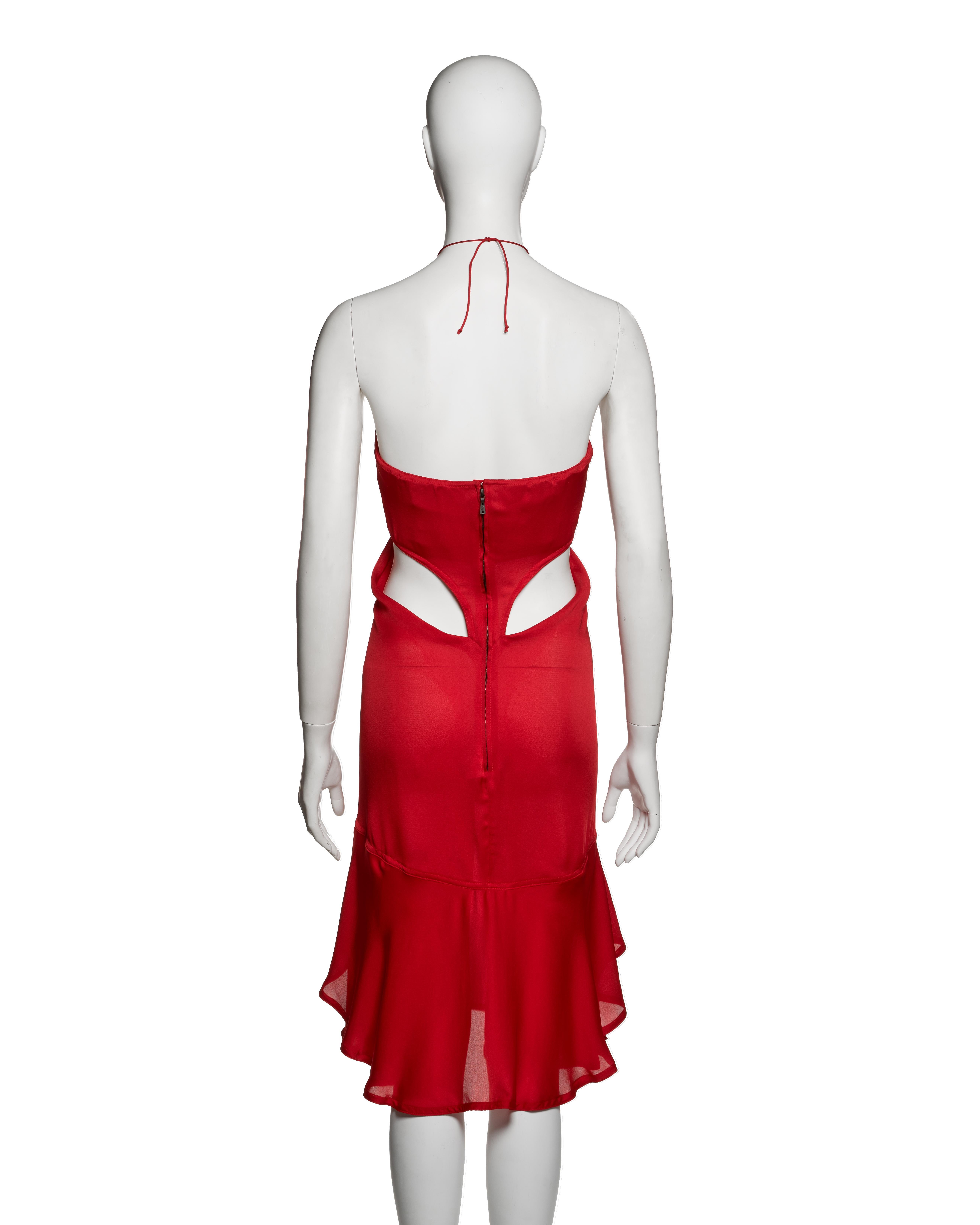 Yves Saint Laurent by Tom Ford Red Silk Halterneck Ruffle Dress, FW 2003 in vendita 3