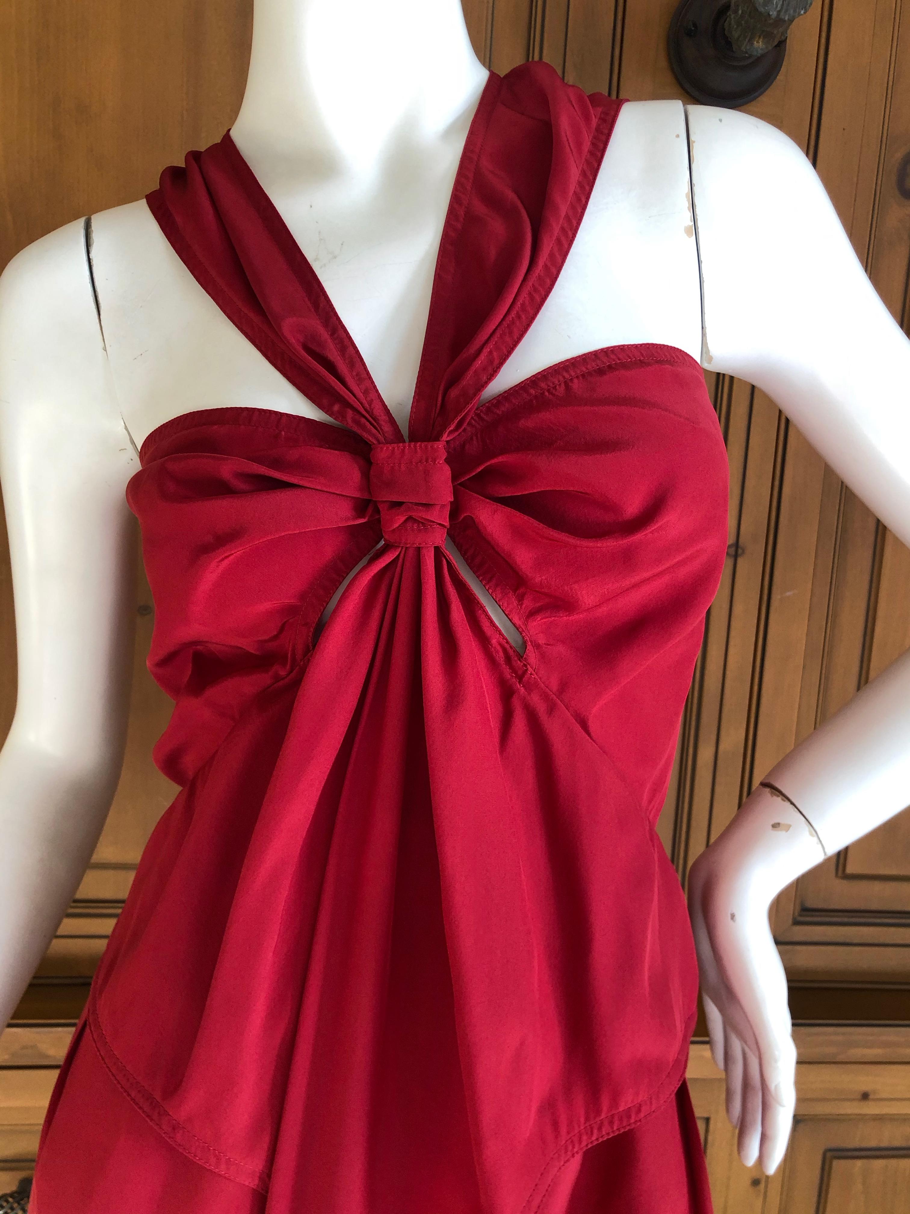 Yves Saint Laurent by Tom Ford Red Silk Keyhole Dress 2003 In Excellent Condition For Sale In Cloverdale, CA