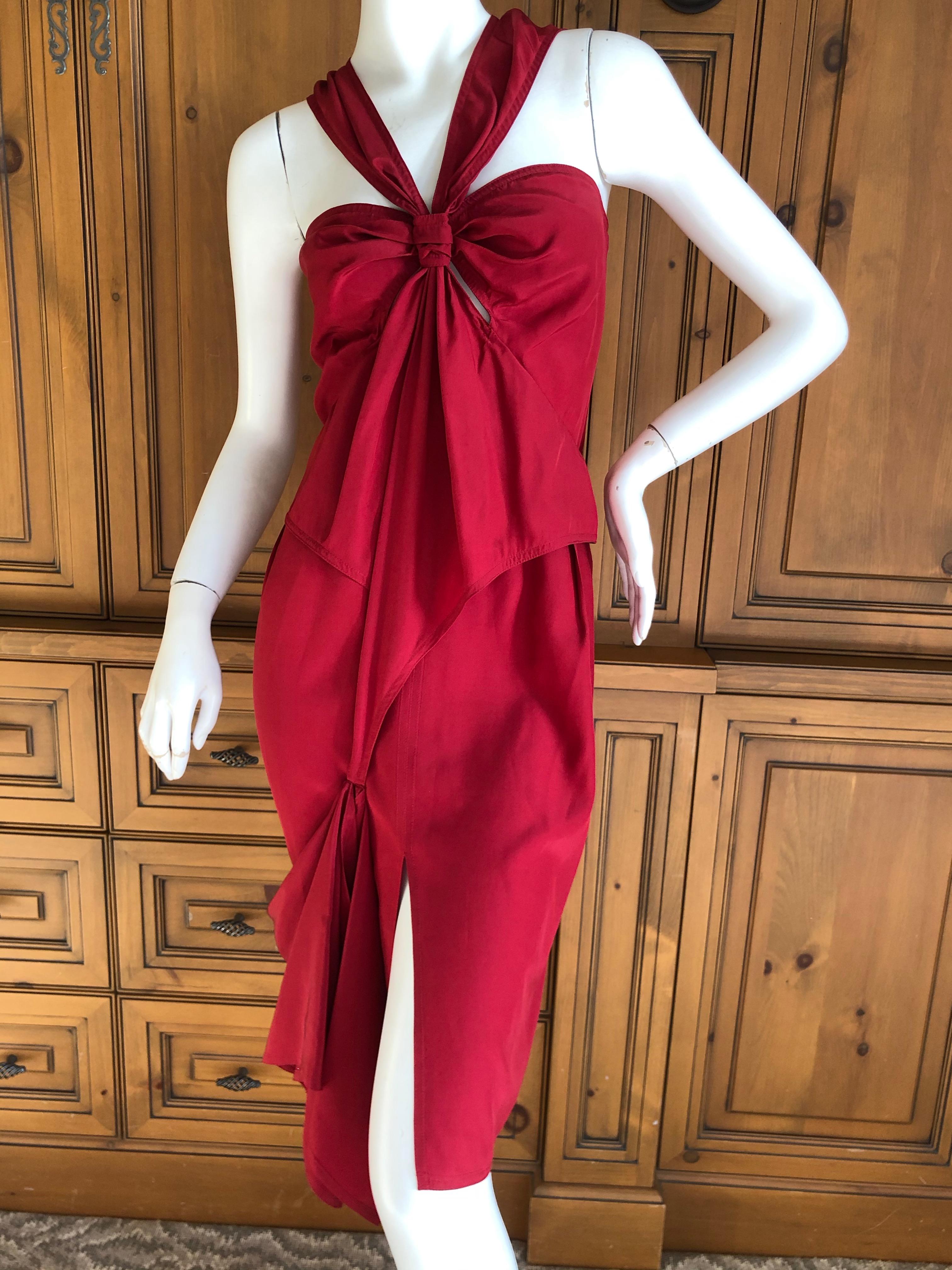Yves Saint Laurent by Tom Ford Red Silk Keyhole Dress 2003 For Sale 3