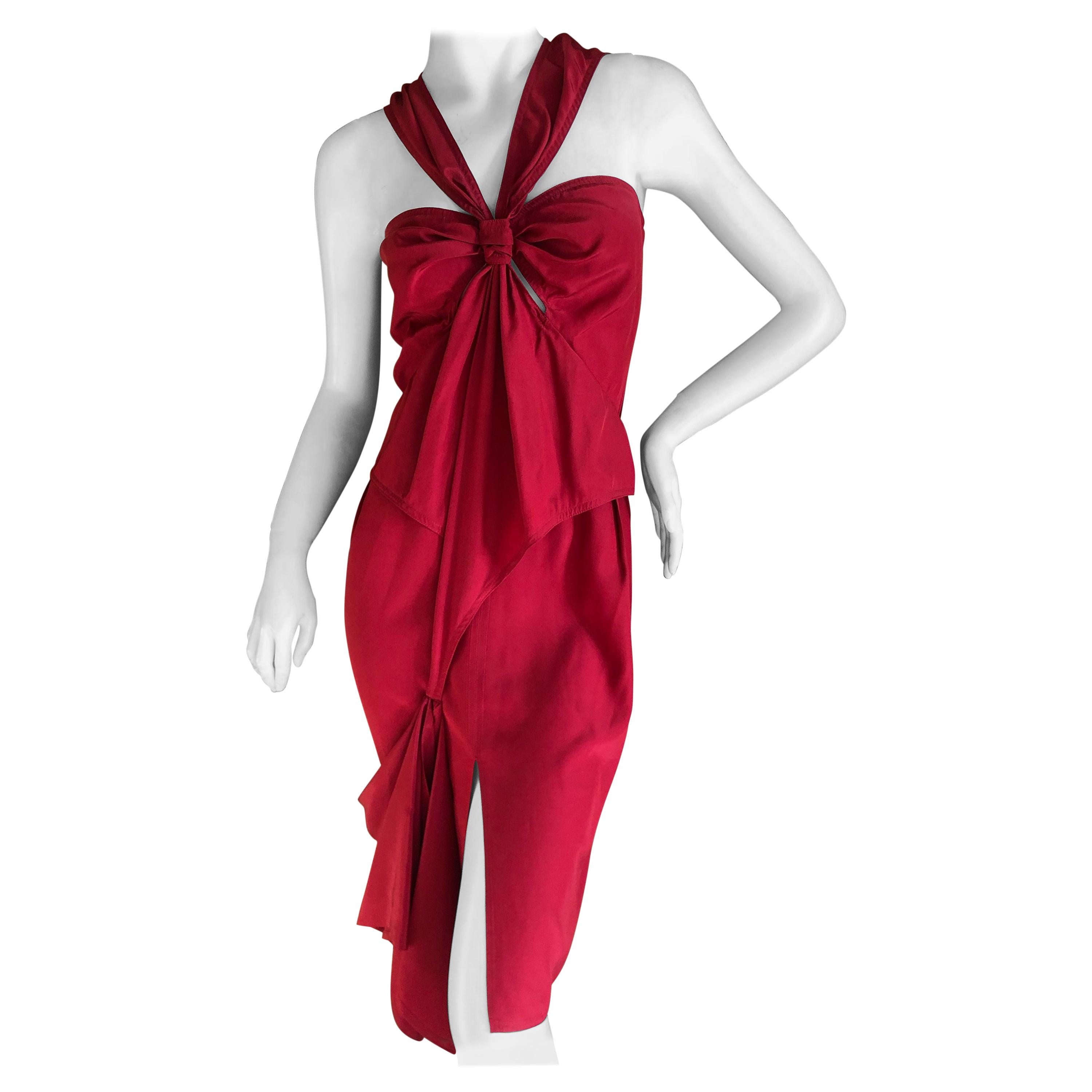 Yves Saint Laurent by Tom Ford Red Silk Keyhole Dress 2003 For Sale