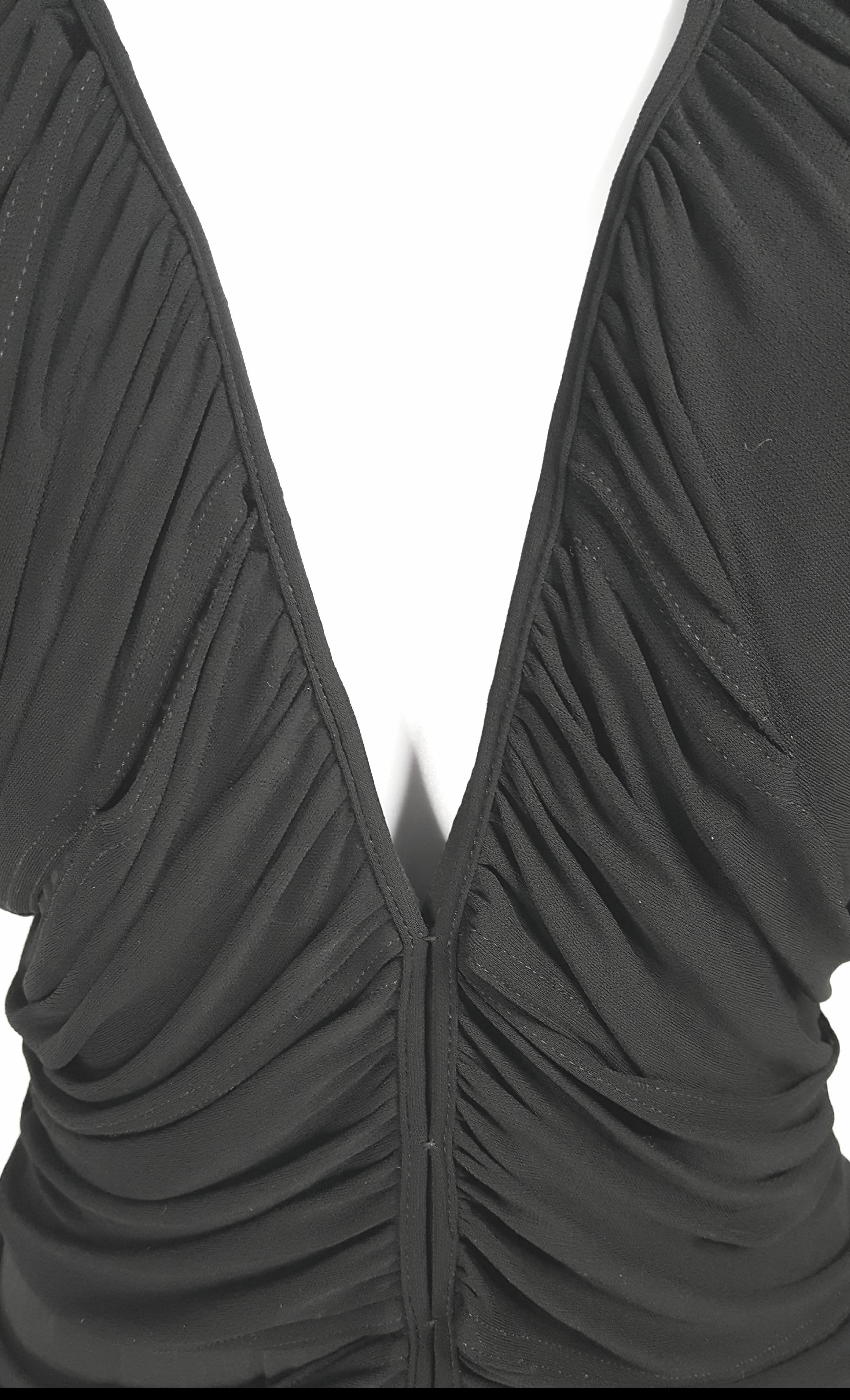 TomFord 2001 1stYearYSL Silk PlungingV Ruched Draped Black MaxiDress EveningGown In Excellent Condition For Sale In Chicago, IL