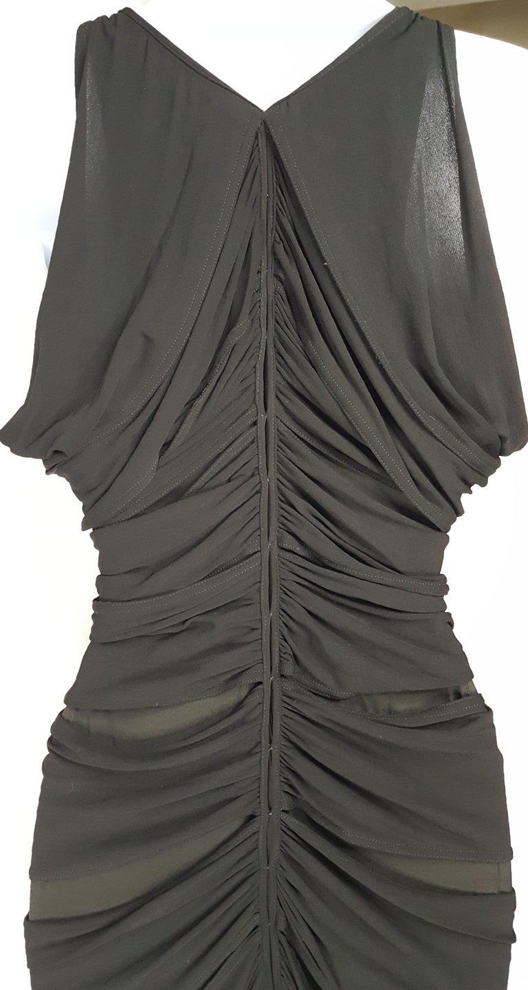 Yves Saint Laurent Tom Ford 2001 Ruched PlungingV Black Silk Spring ...