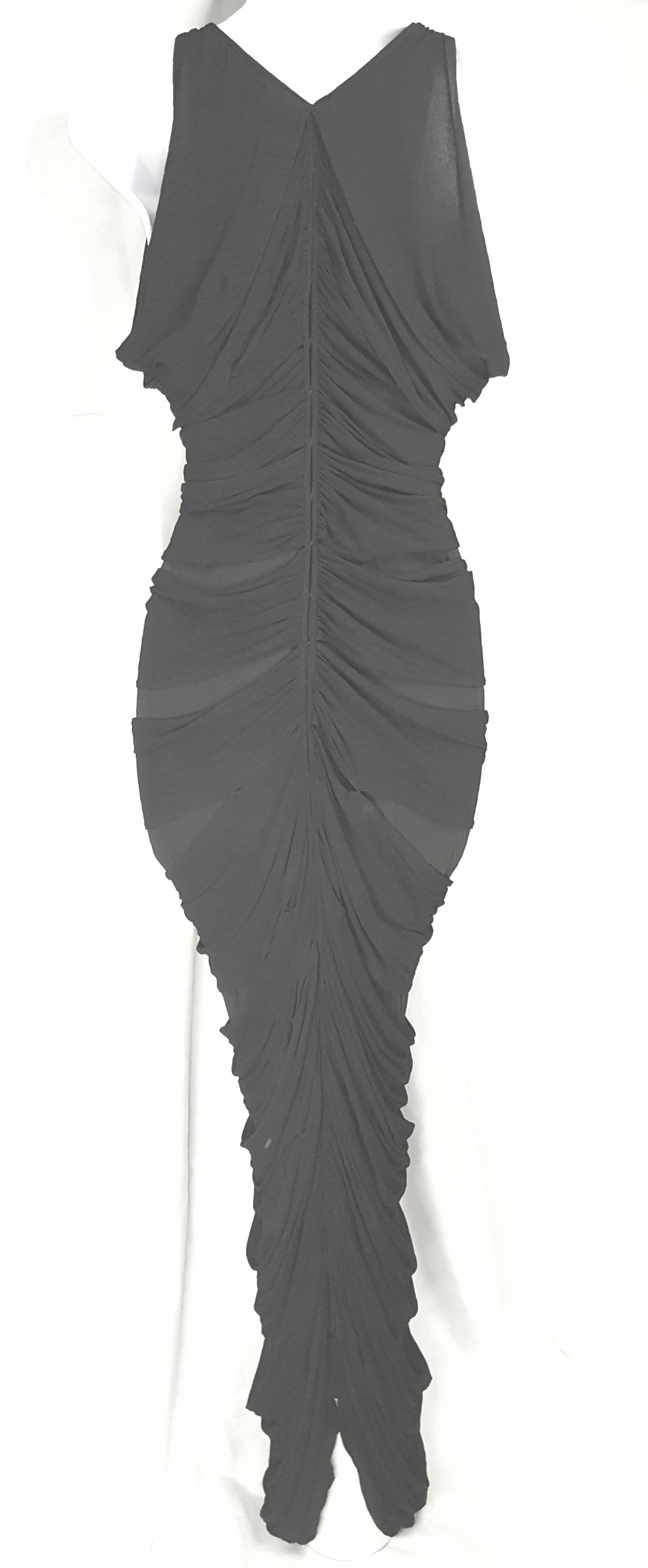 TomFord 2001 1stYearYSL Silk PlungingV Ruched Draped Black MaxiDress EveningGown For Sale 1