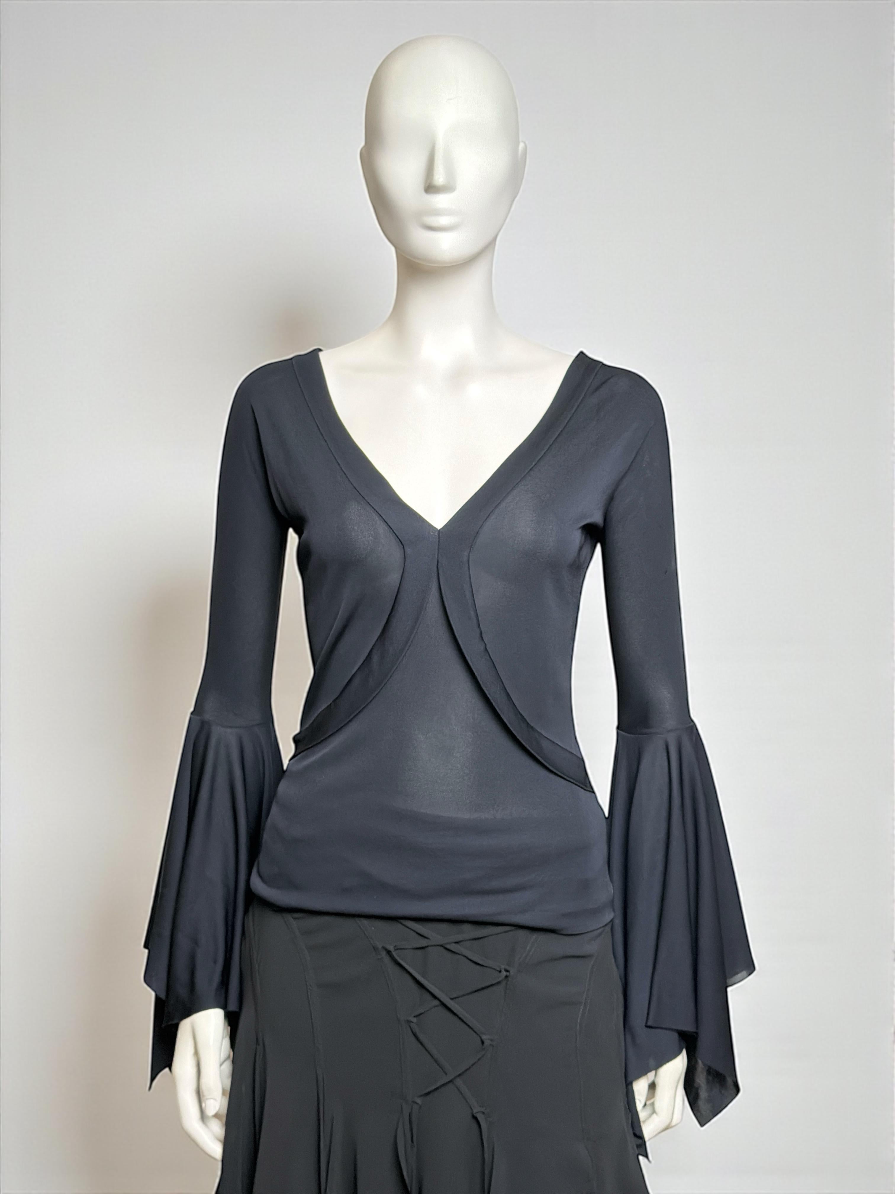 Yves Saint Laurent by Tom Ford - P/E 2003 - Top in jersey nero e gonna in chiffon a strati In condizioni ottime in vendita a Paris, FR